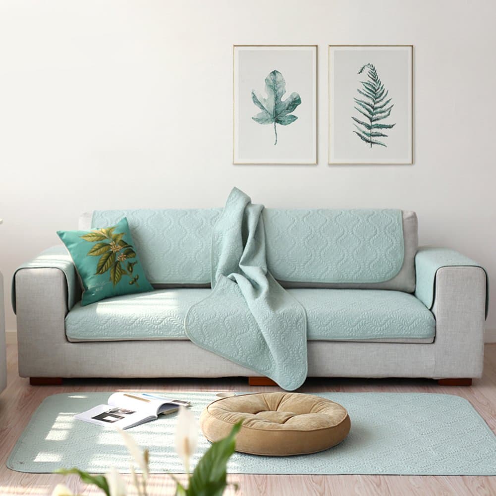 Lililili Cotton Sofa Cover,Nordic Style Non-Slip Sofa Cushion Slipcover,Dust-Proof Cover Cloth Couch Wear-Resistant Cover Cloth For Sofa-Furniture Protector,Blue,240X60cm/216X24inch