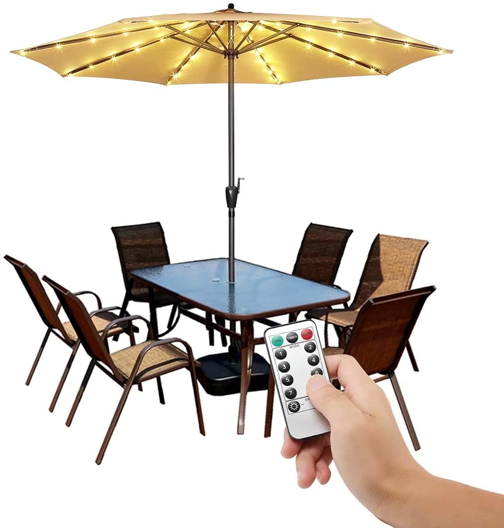 Patio Umbrella Lights Cordless Lighting with Remote Control 8 Brightness Mode LED Patio Light Wireless Battery Operated Waterproof for Patio Backyard Umbrella Outdoor Garden Decor
