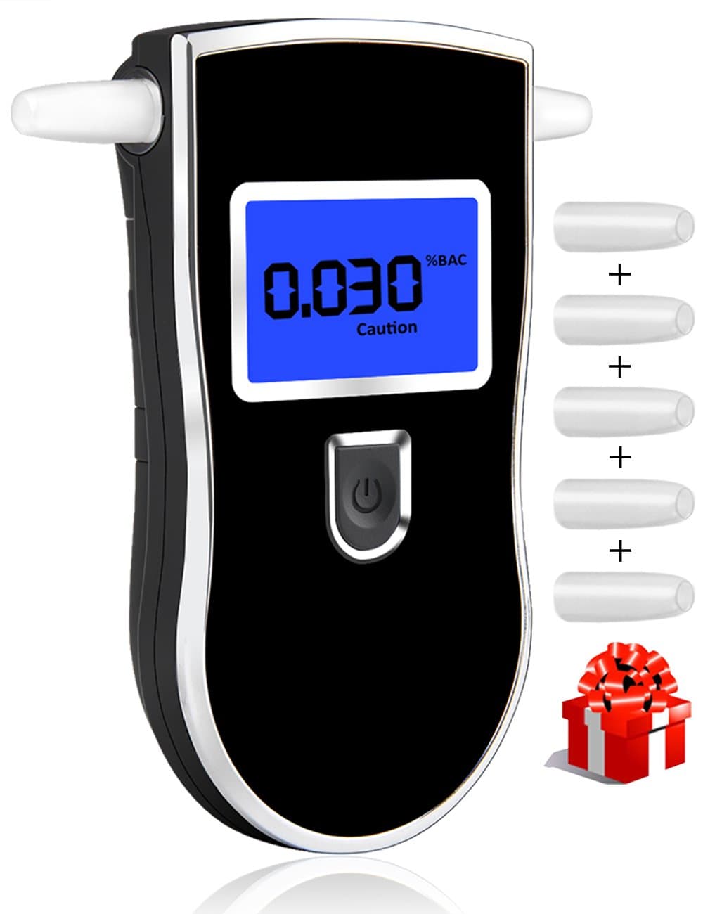 Breathalyzer, Professional Alcohol Detector Breathalyzers Tester Portable Brethalyzer Highly-Accurate Result Fast Respond Speed Alcohol Breathalyzer with LED Screen and 5PC Mouthpieces