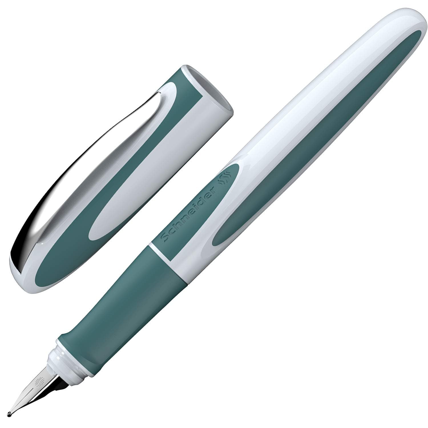 Schneider Ray Fountain Pen, Blue Ink, Teal Barrel, Rubberize Grip, Right Handed Medium Iridium Tip, Refillable, Erasable Blue Ink, 1 Each (168205)