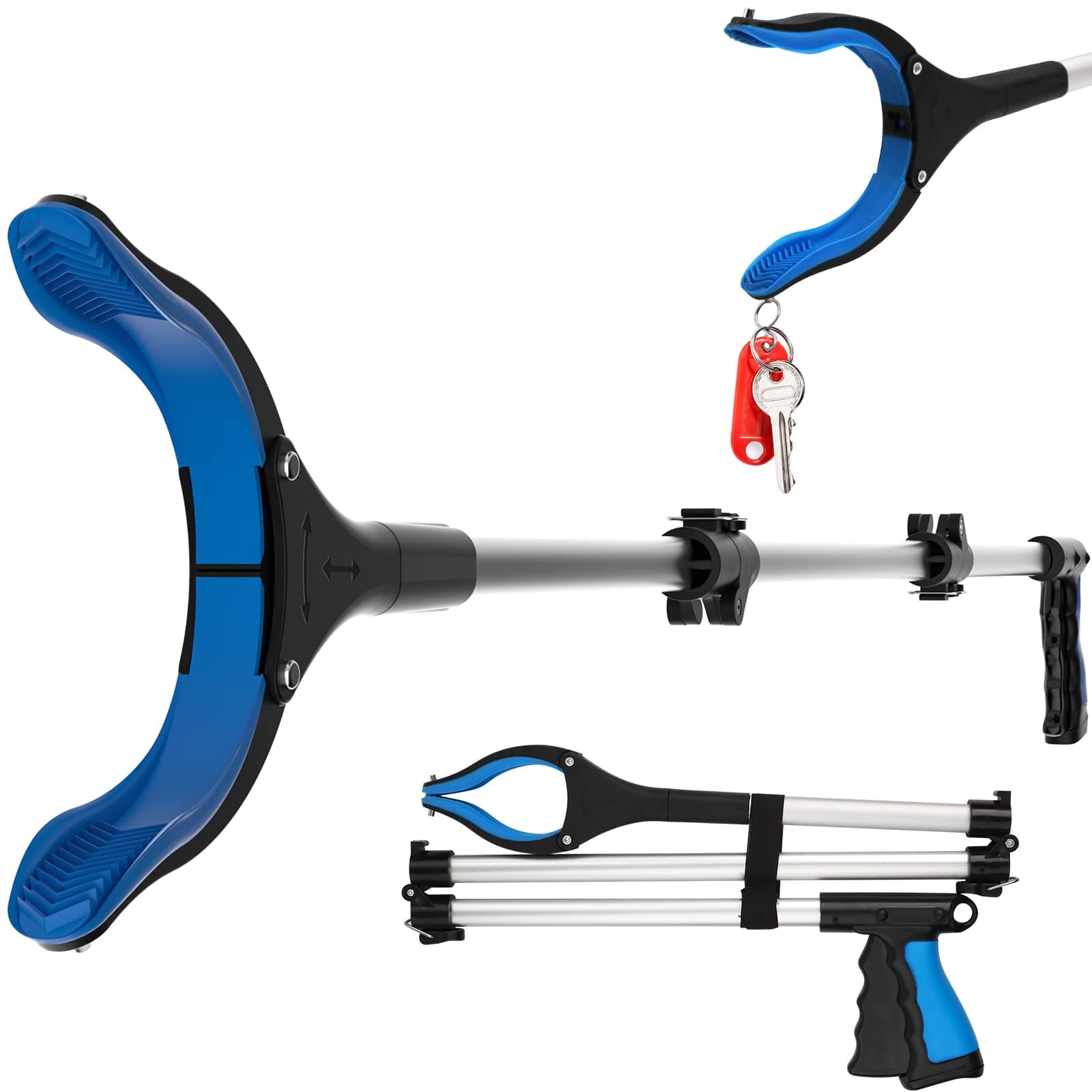 43'' Long Reacher Grabber, Foldable Grabber Tool with Rotating Jaw +Magnets - Rugged Reachers for Disabled & Seniors Heavy Duty - Trash Picker Grabber Heavy Duty with 4.33" Wide Claw Opening