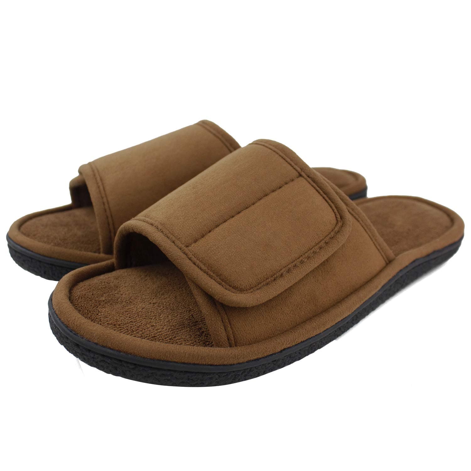 Magtoe Adjustable House Slippers for Men Soft Open Toe Breathable Indoor Slip on Mens Slides Sandals with Memory Foam for Home Bedroom,All Seasons