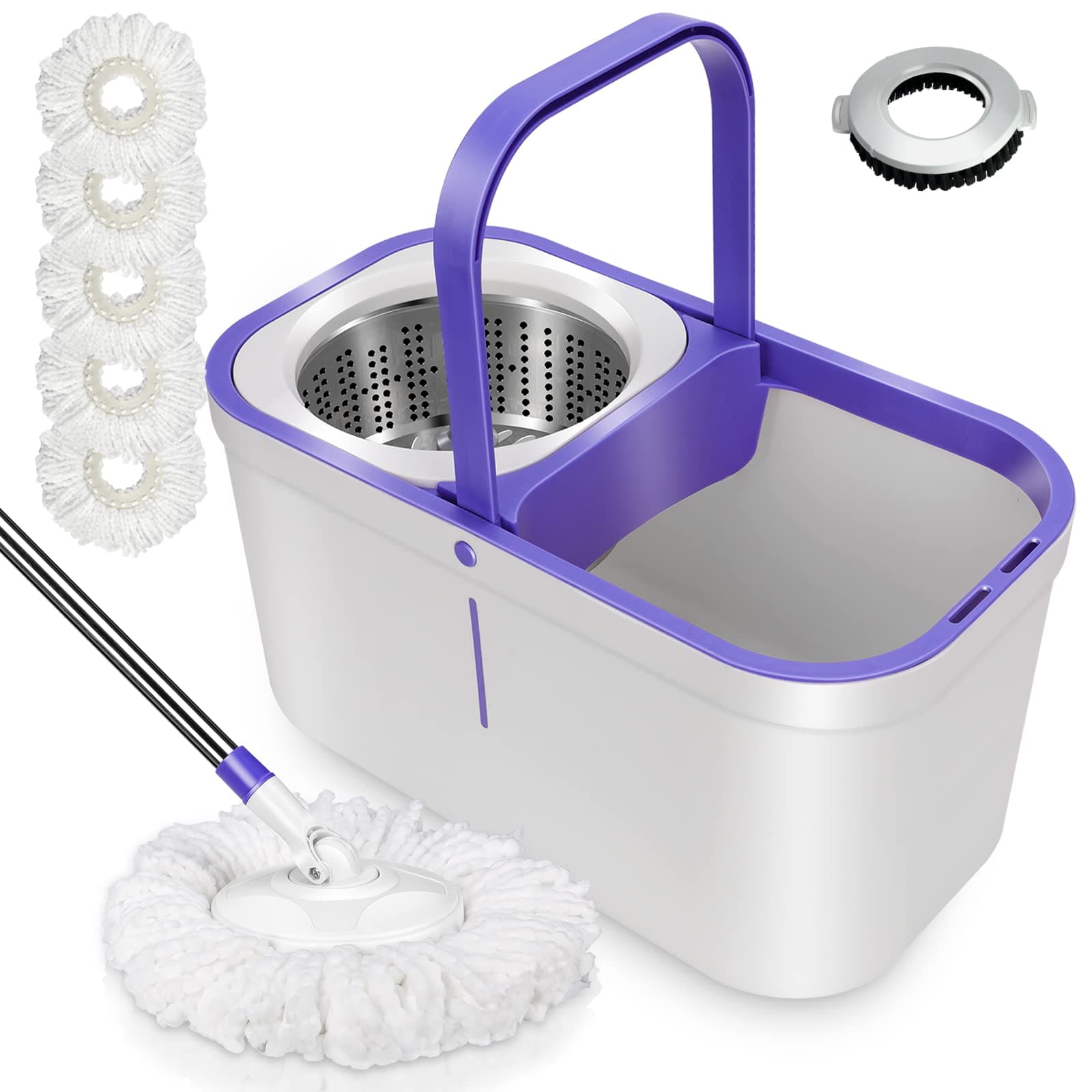 MASTERTOPMop and Bucket with Wringer Set,Spin Mop and Bucket for Floor Cleaning, Wet and Dry Use,Adjustable Handle, 5 Reusable Washable Microfiber Pads