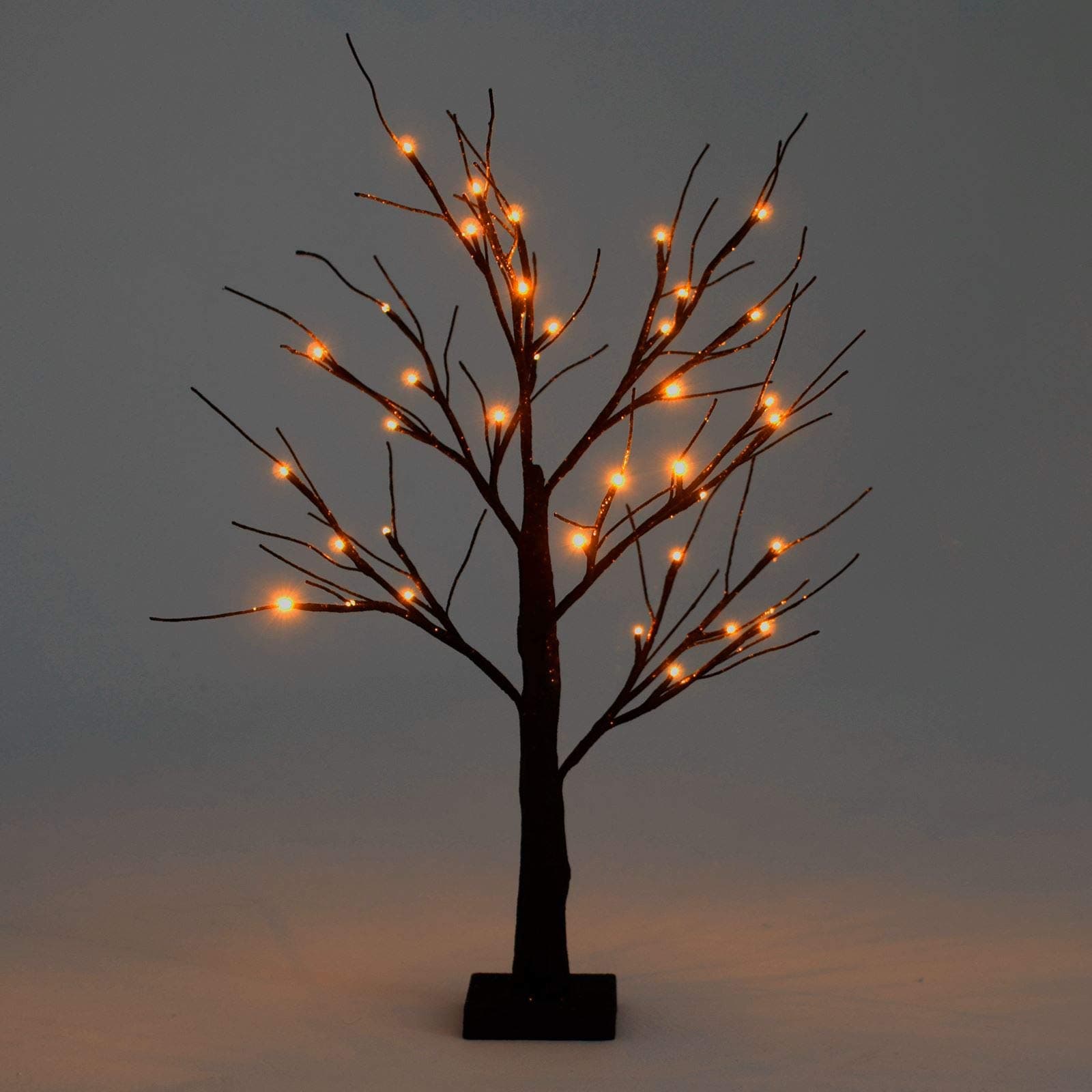 Mr Crimbo Black Glitter Mini Halloween Twig Tree Lamp Decoration With LED Lights Battery Operated 60cm - Orange