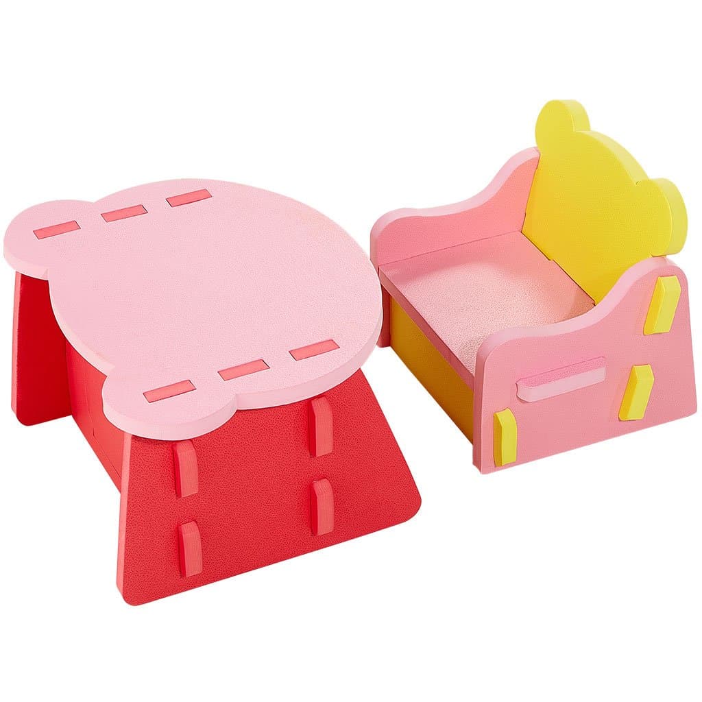 Zoeshare Toddler Table and Chair Set with Storage Made of Non-Toxic Soft Foam, Children Desk and Chair Multi-Functional Furniture Interlocking Kids Play Sets