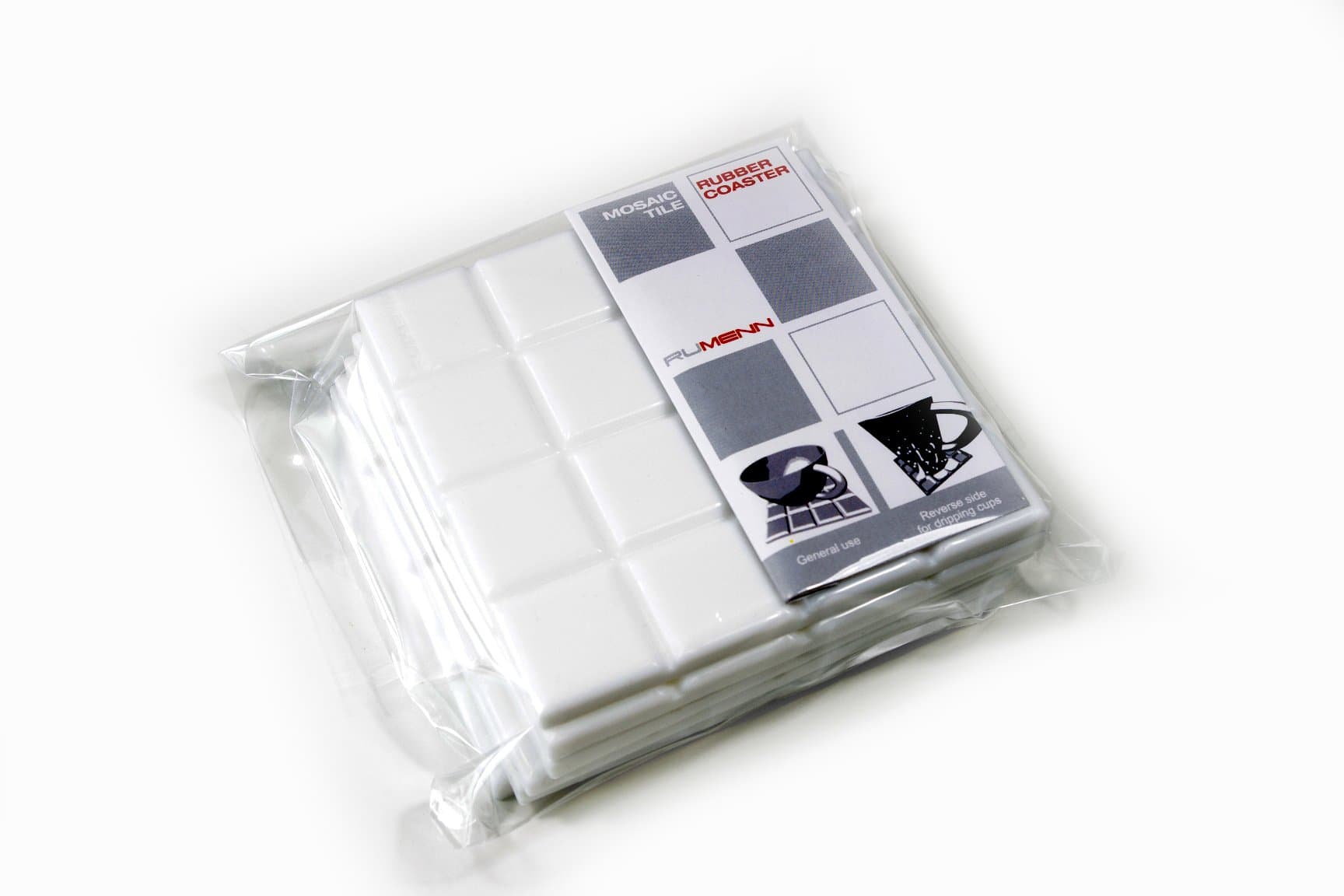 Unique "Ceramic Tile" Square Coasters for Drinks, Set of 6, Silicone Material Great for Kitchen / Office Table / Outdoors - Plain White