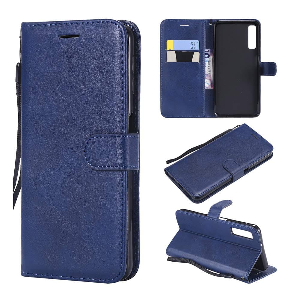 Samsung Galaxy A7 Case Wallet, Samsung A7 2018 Case, UDIKEFO Premium Leather [Kickstand & Magnetic Closure] [Card Slot] Flip Cases for Samsung Galaxy A7 2018 A750 SM-A750F A750F - Deep Blue
