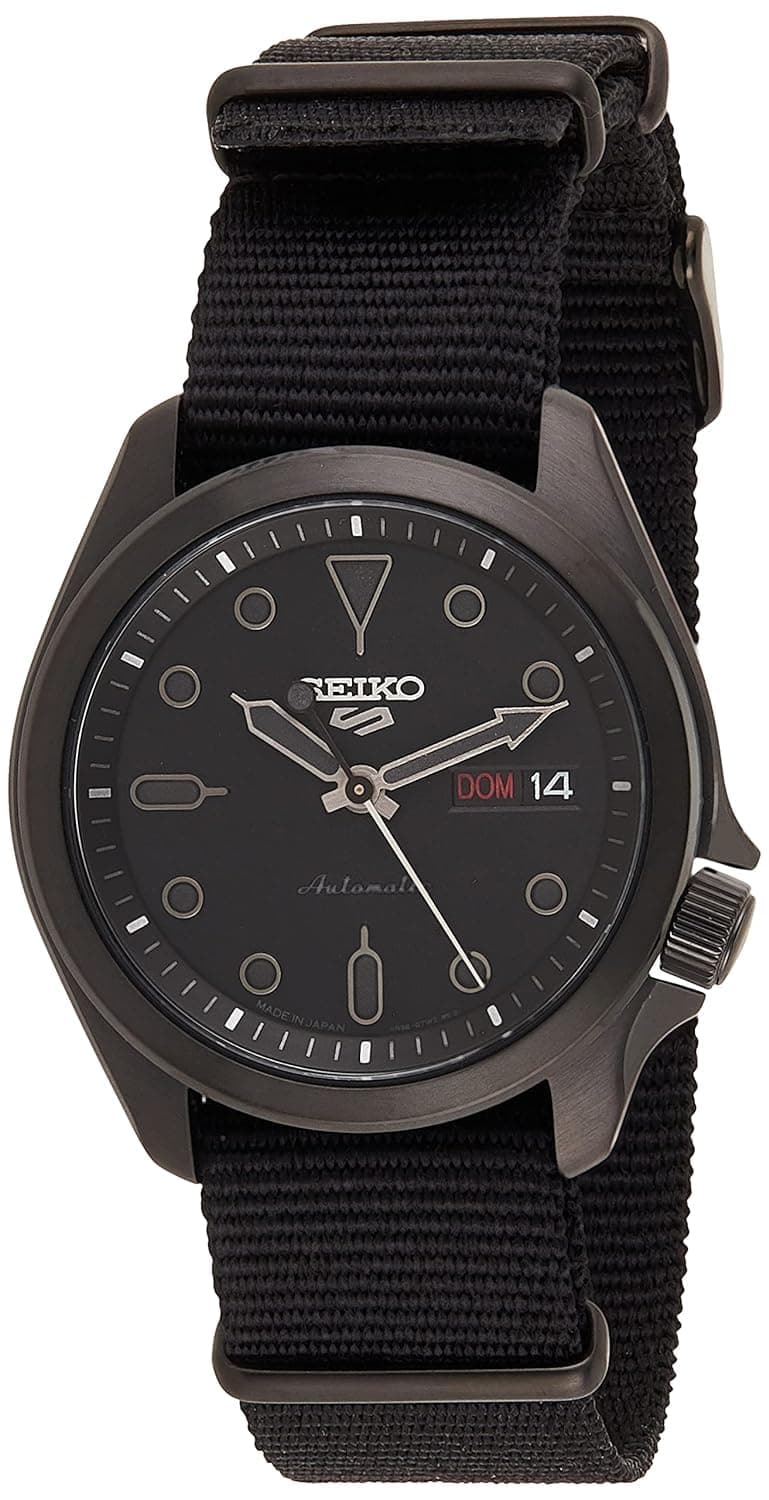SEIKO Men's 5 Sports Stainless Steel Automatic Watch with Nylon Strap, Black, 22 (Model: SRPE69)