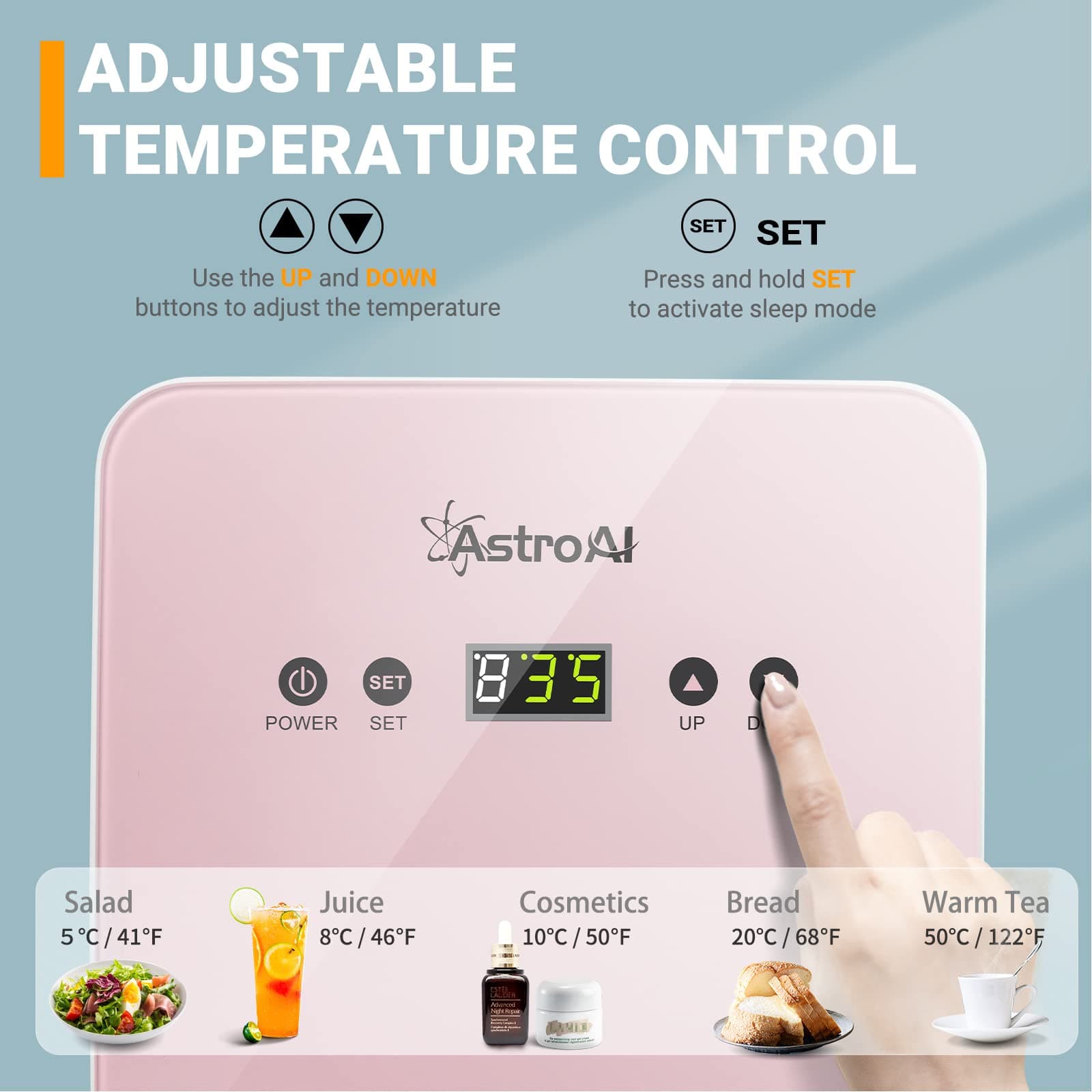 AstroAI Mini Fridge 6 Litre/8 Can Skincare Fridge for Bedroom - With Upgraded Temperature Control Panel, AC/12V DC Thermoelectric Portable Cooler and Warmer