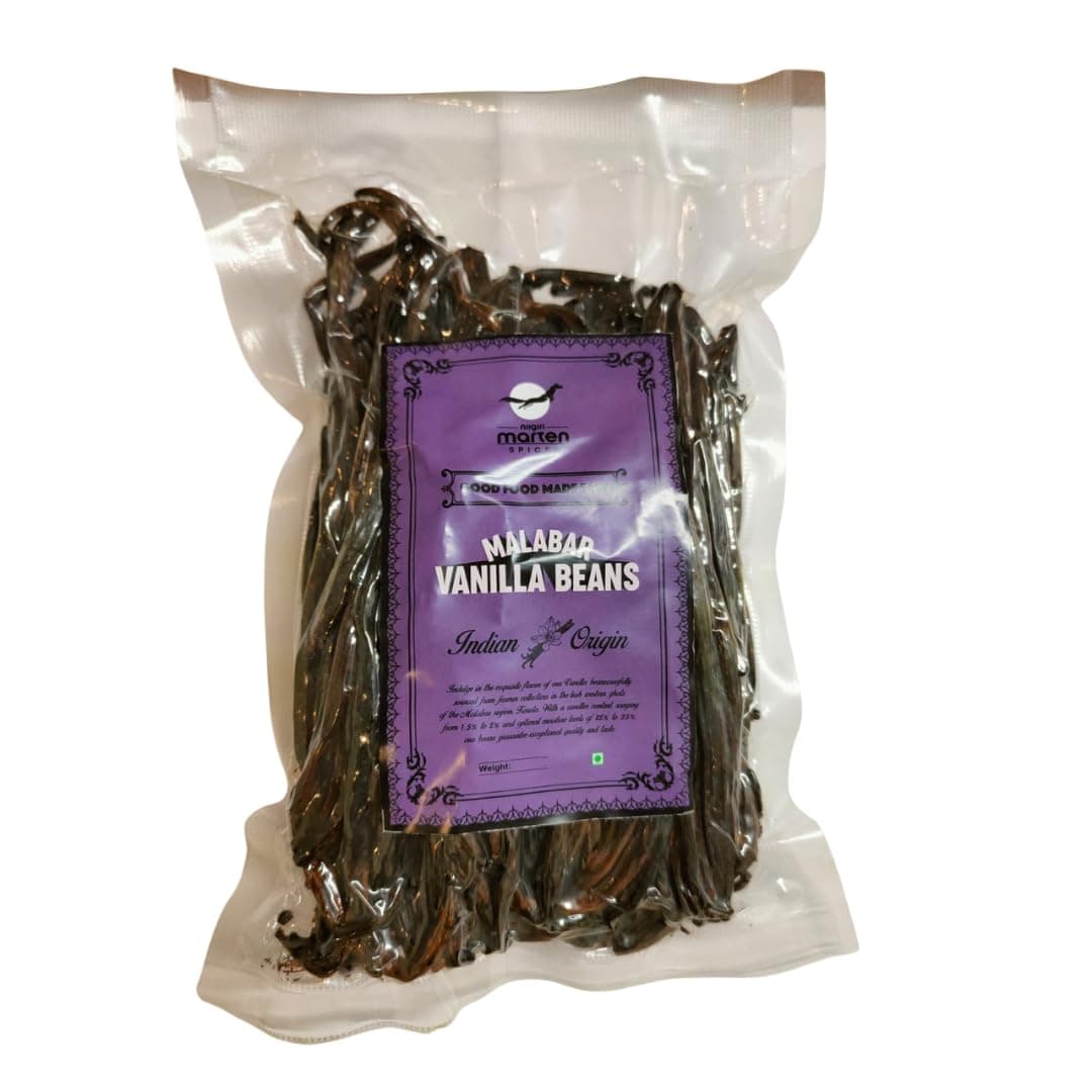 Nilgiri Marten Spices Malabar Vanilla Beans Gourmet Grade | 1.5-2% Vanillin | 25-30% Moisture | Natural & Pure | For Baking, Extract, Coffee, Brewing, Cooking | Single Origin (1 Kg)