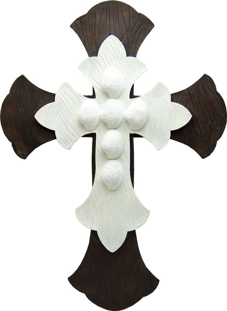 ChabaLine 12.5 x 17 Inches Large Wall Cross for Hanging - Layered Antique Style Decorative Home Decor for Wall of Crosses in Office, Kitchen, Bathroom, Bedroom - Indoor and Outdoor - Brown and White