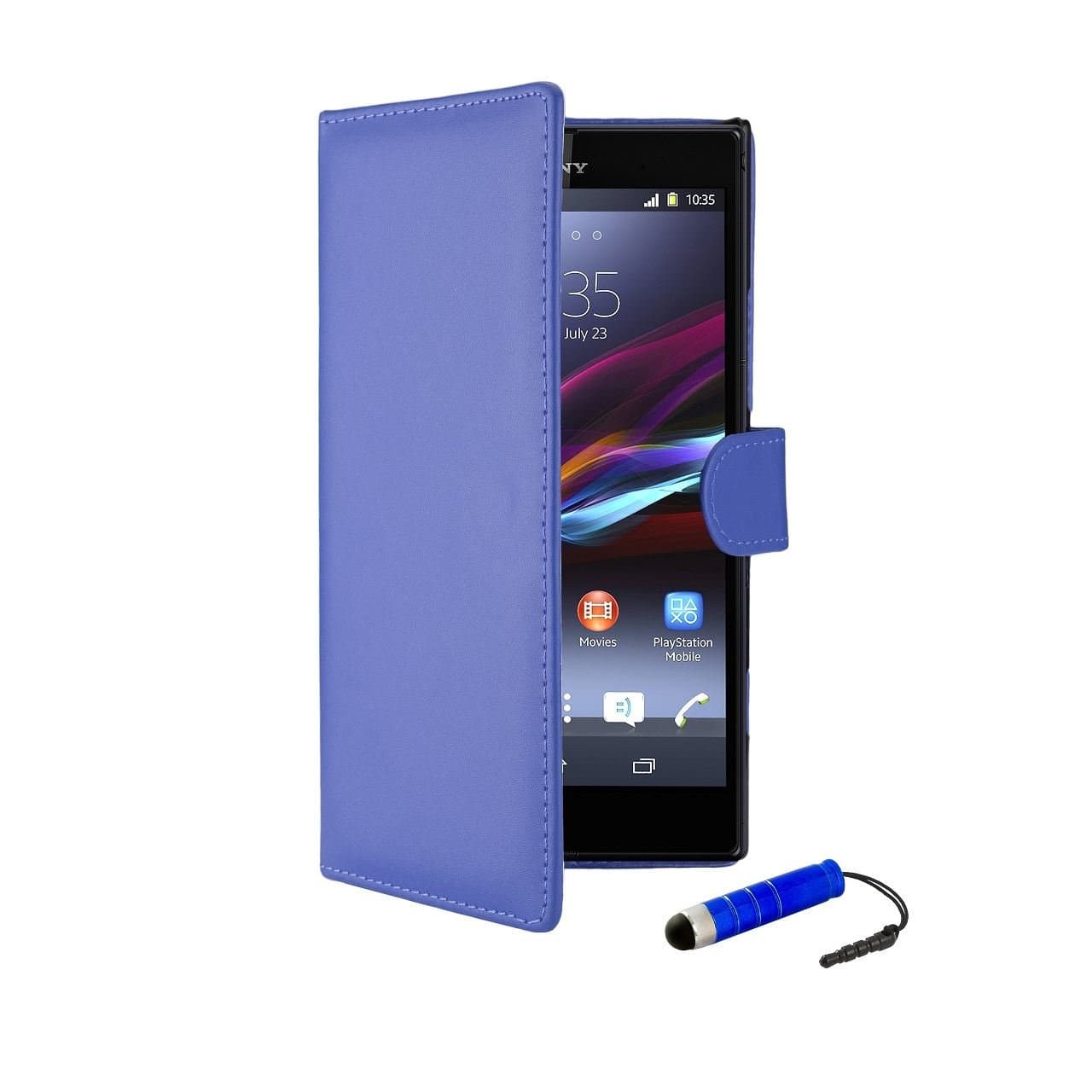 32nd Book wallet PU leather case cover for Sony Xperia Z1 (L39h) + screen protector, cleaning cloth and touch stylus - Deep Blue