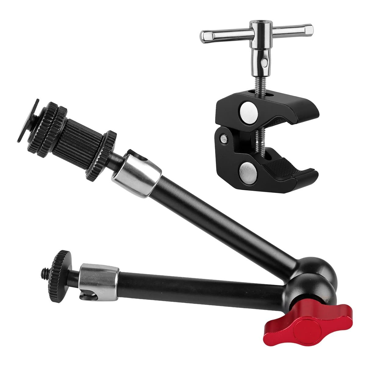 11inch Adjustable Articulating Friction Magic Arm & Super Clamp 1/4" and 3/8" Thread Compatible with DSLR Camera Rig, LED Lights, Flash Light, LCD Monitor