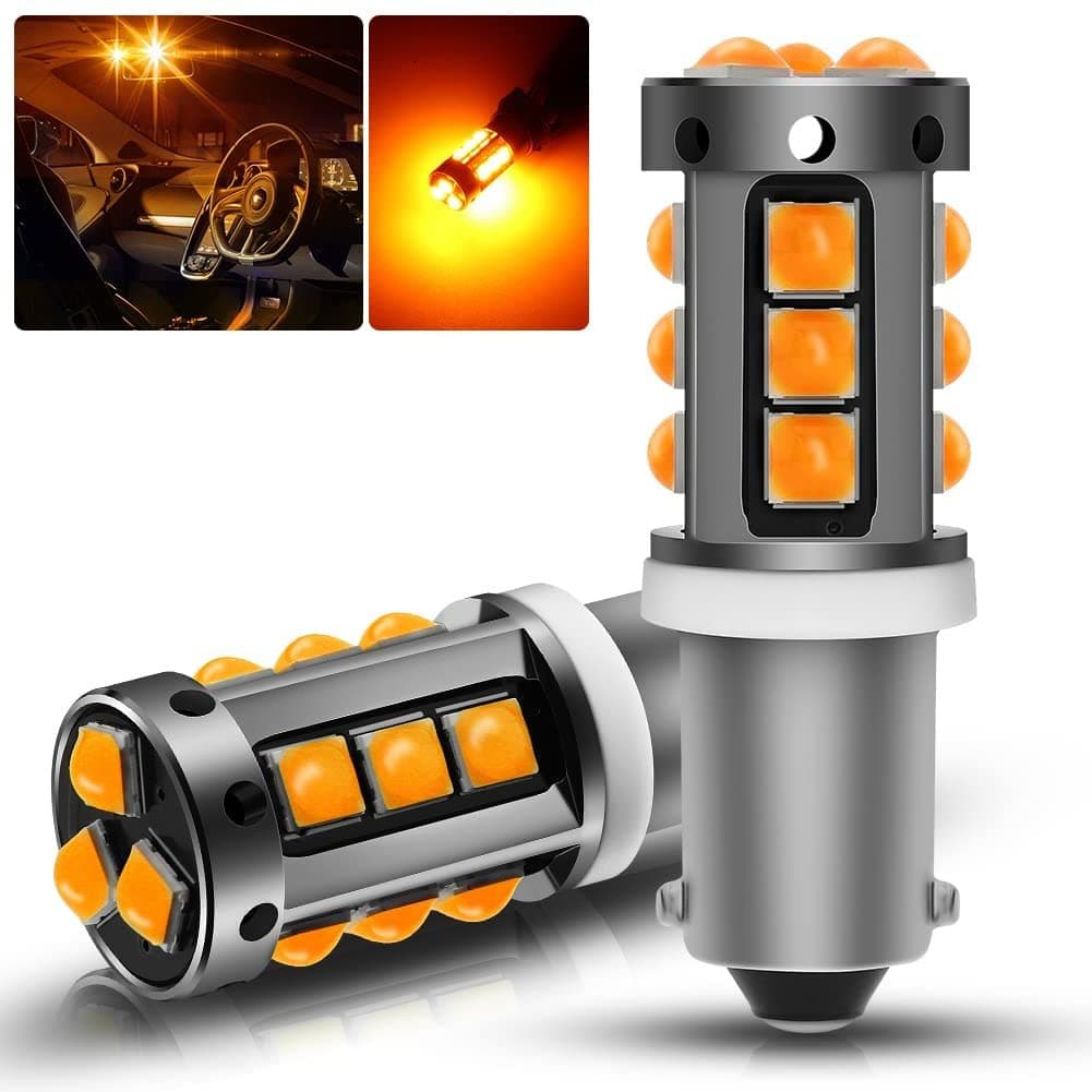 2Pcs AC/DC 9-30 1200LM H21W BAY9S LED Bulb CANBUS Error Free Super Bright 15-SMD 3030 Chip with Lens 53 57 1895 64111 LED Light Bulb for Car Interior Dome Map Door Courtesy License Plate Lights.Amber.