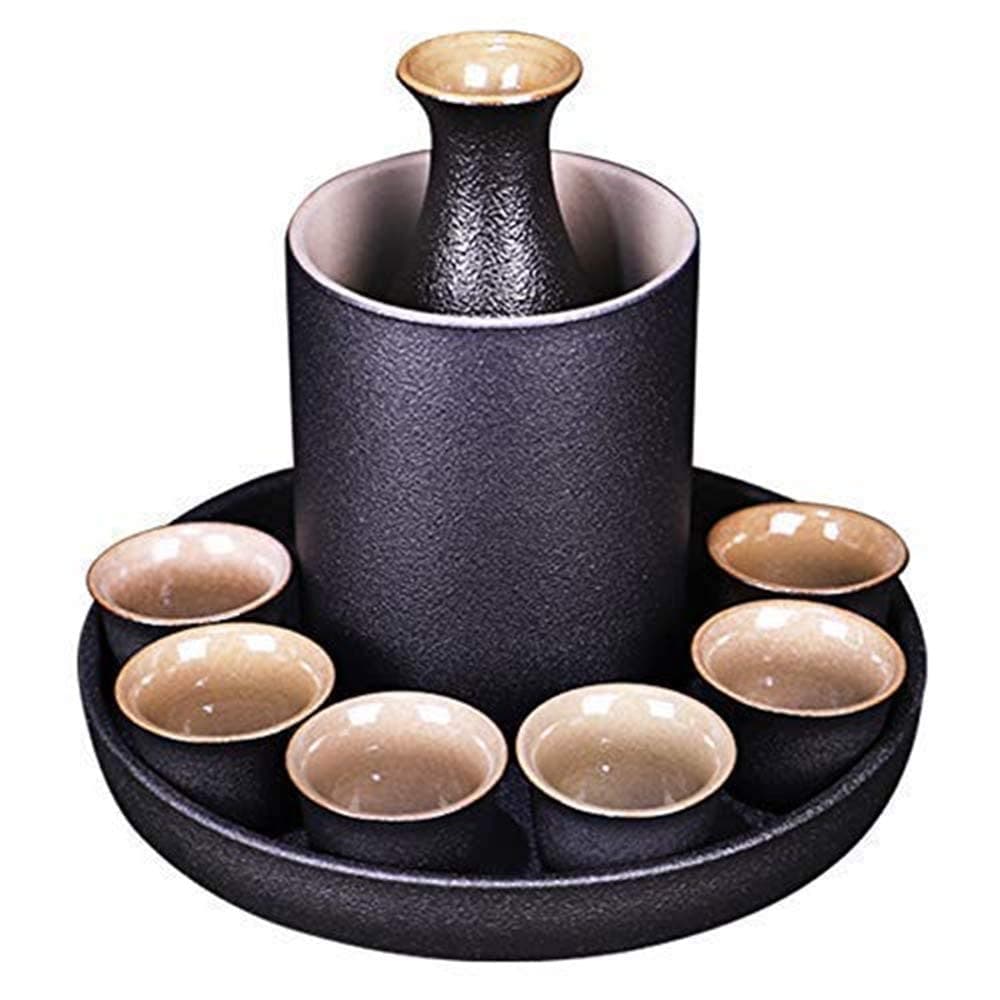 Sake 9-Piece Set Japanese Sake Cup Set with Warmer Black Ceramic for Home Gift for Halloween Thanksgiving Christmas