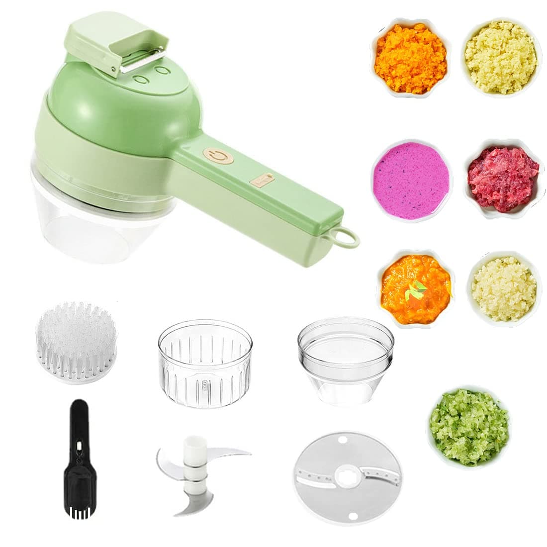 4 in 1 Portable Electric Vegetable Cutter Set, Wireless Food Processor Electric Food Chopper for Garlic Chili Pepper Ginger Onion Meat Celery with Vidiblade and Brush