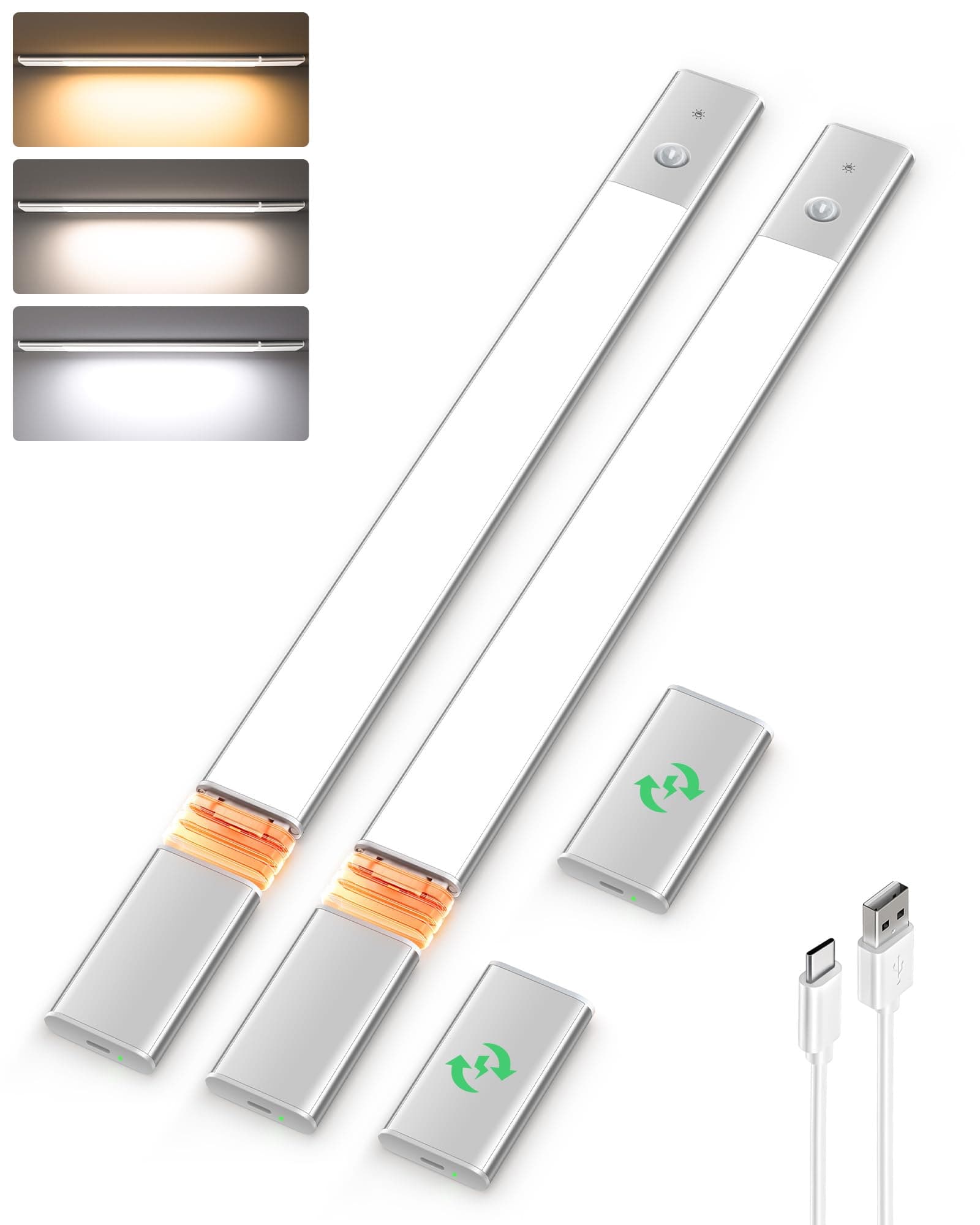 Under Cabinet Lighting, 2200mAh Closet Lights with 2 Extra Batteries, 3 Color Temps Motion Sensor Lights Indoor, LED Lights for Closet, Pantry, Kitchen