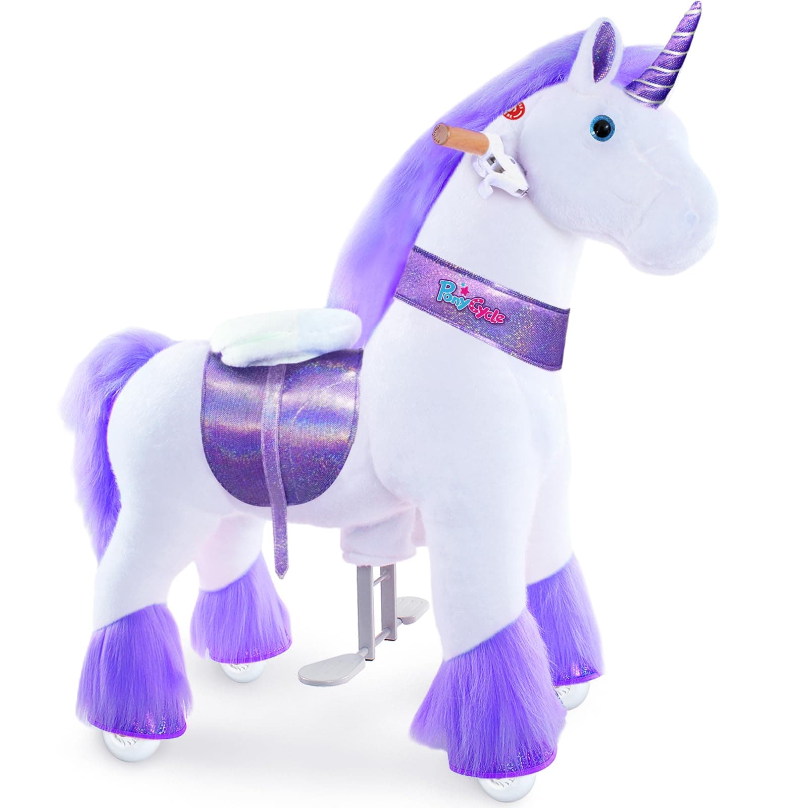 PonyCycle Mechanical Ride On Unicorn Hobby Horse Toy with Wheels Classic Model U Plush Walking Animal Rideable Unicorn for Toddlers Ages 4-7 Indoor Outdoor Riding unicorn Toy Purple Ux406
