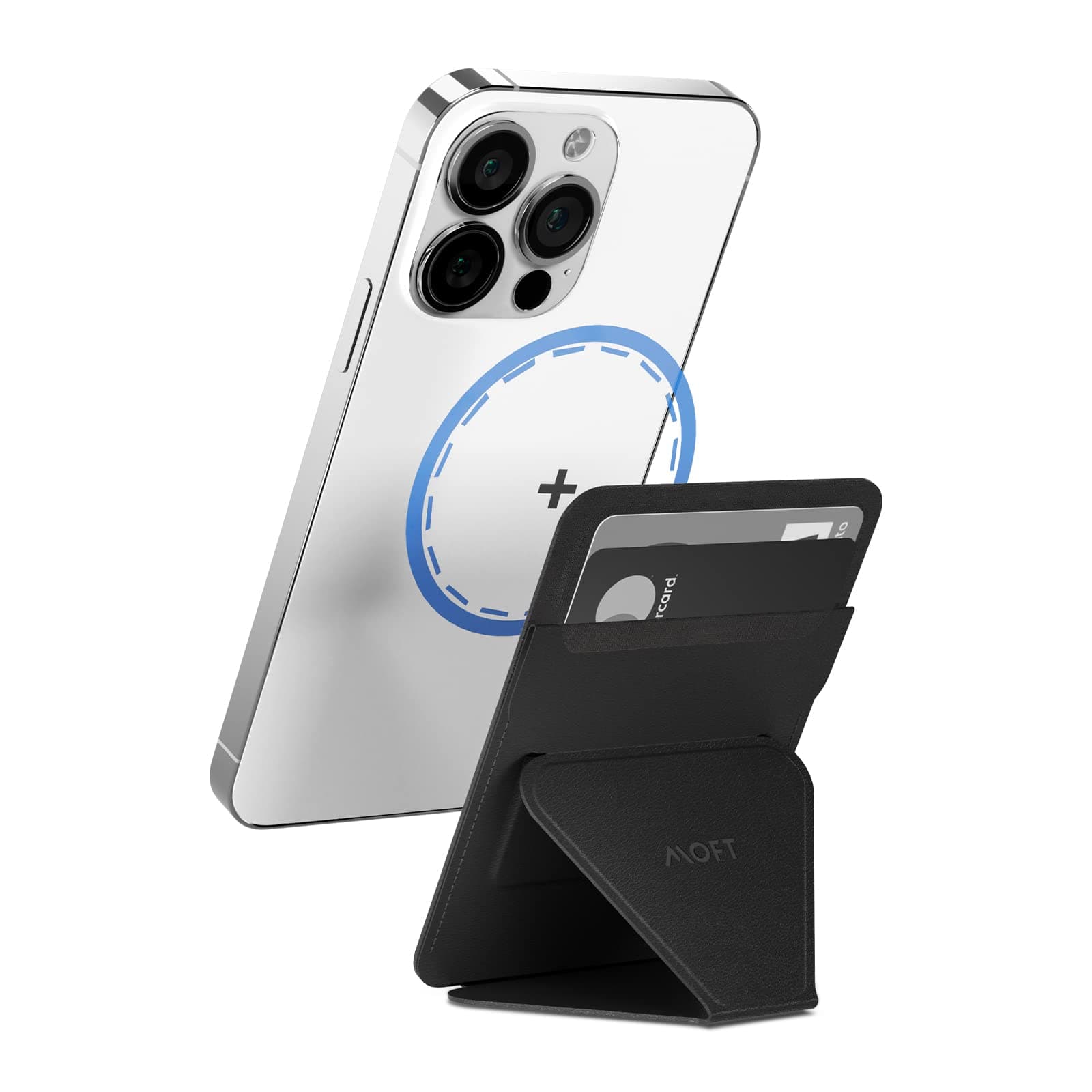 MagSafe Wallet for iPhone 15/14/13/12 Series, Strong Magnetic Phone Card Holder Fit 2 Cards & 3 Viewing Angles & Stain-Resistant Vegan Leather Phone Stand, Night Black