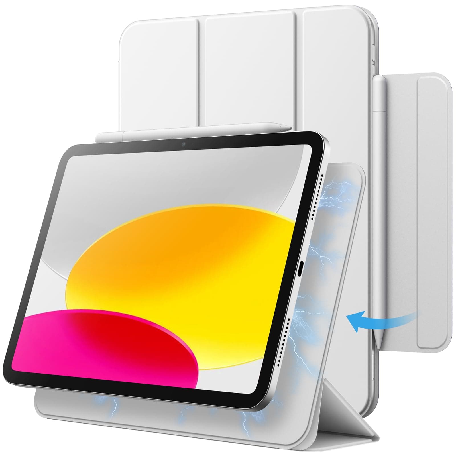 JETech Magnetic Cover Case for iPad (A16) 11th/10th Generation (2025/2022), Magnetic Attachment, Slim Tablet Cover with Auto Wake/Sleep (White)