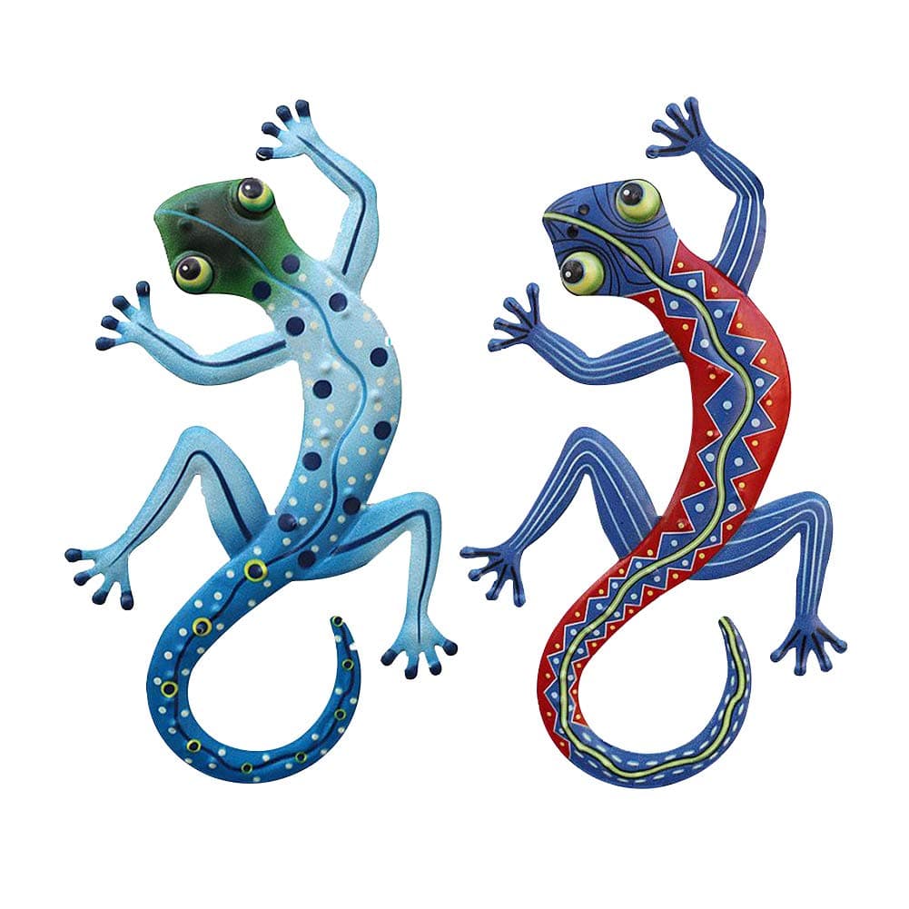 Sdkmah9 2Pcs/Set Large Metal Gecko,Gecko Metal Wall Decor, Metal Gecko Hanging for Outdoor Backyard Porch Home Patio Lawn Fence Decoration Wall Sculptures (Dark Blue Light Blue)