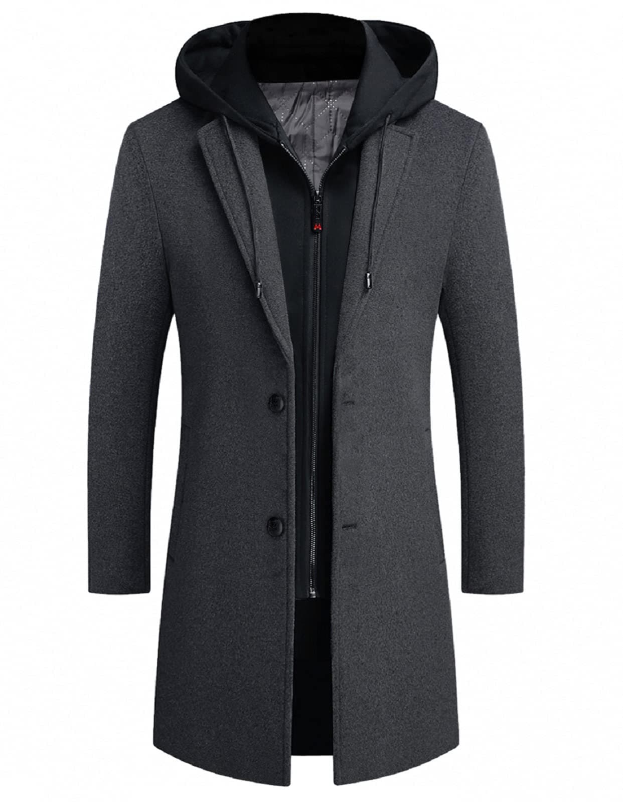 Mens Trench Coat Winter Wool Blend Jacket Overcoat Long Top Coat Warm Pea Coat