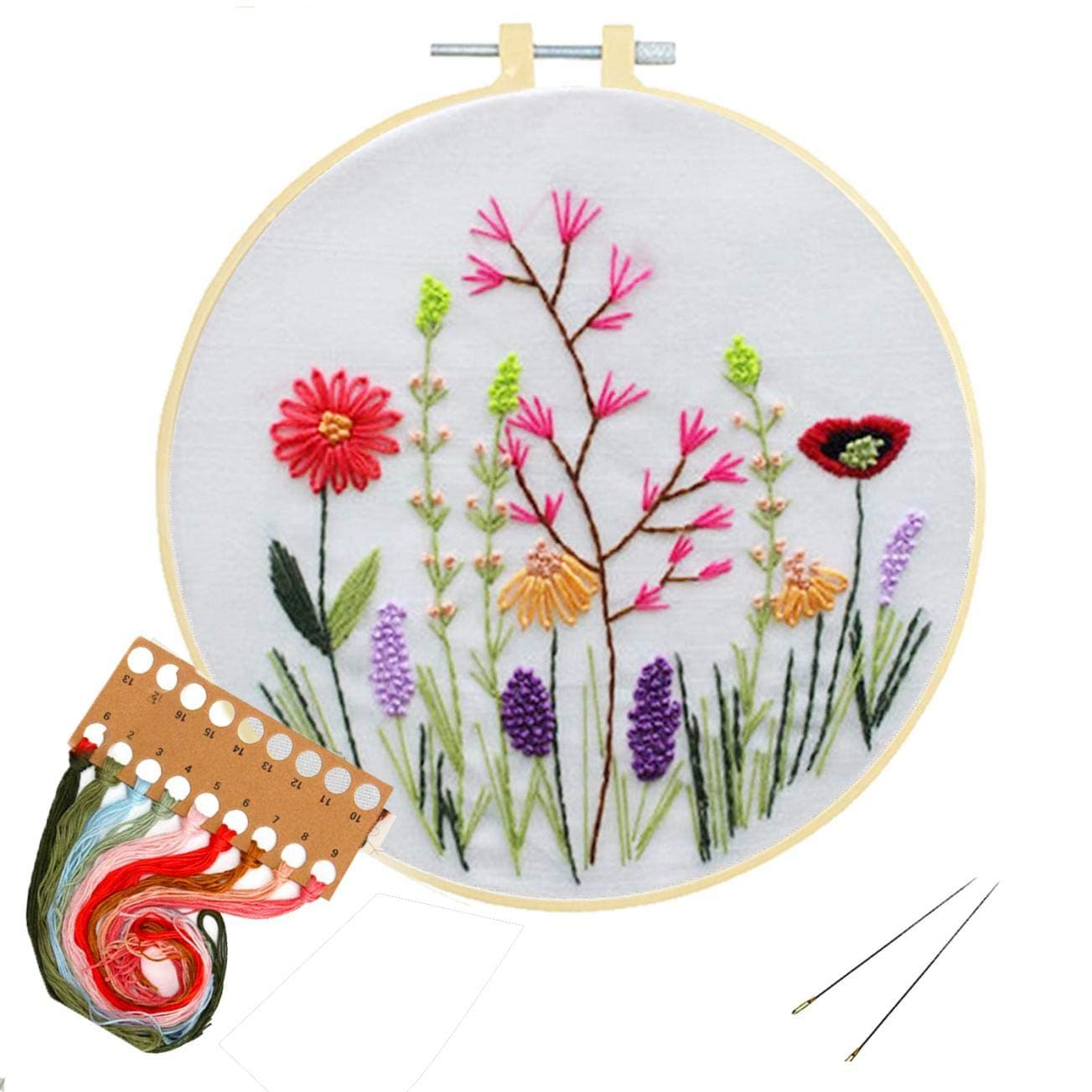 Artilife Embroidery Starter Kit Cross Stitch Kit for Adults Beginners Stamped Embroidery Kits with Pattern for Kids Crafts Embroidery Hoops Floss Thread Needles