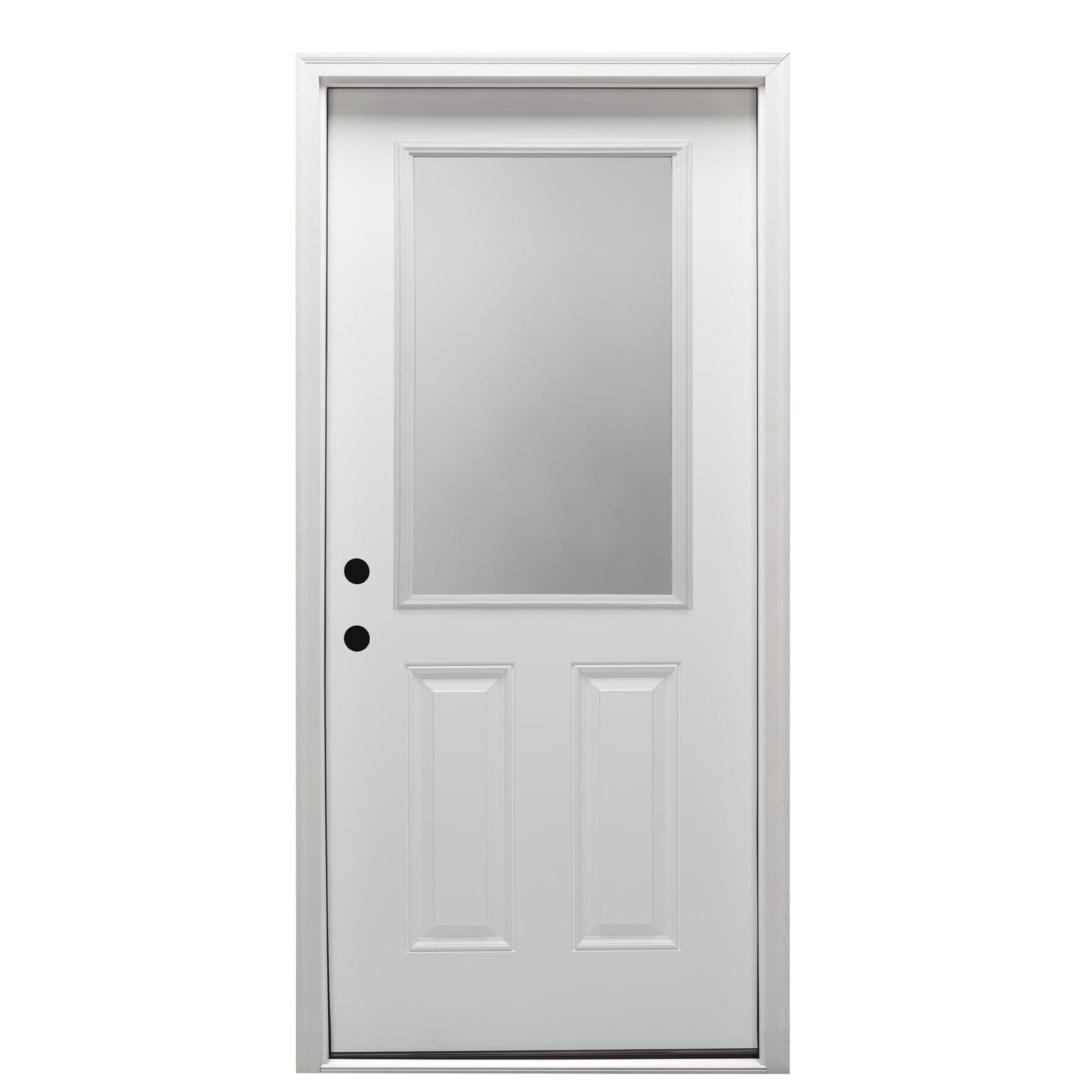 Z000765R Steel Primed, Right Hand in-Swing, Prehung Front Door, 1/2 Lite 2-Panel, Clear Glass, 36" x 80"