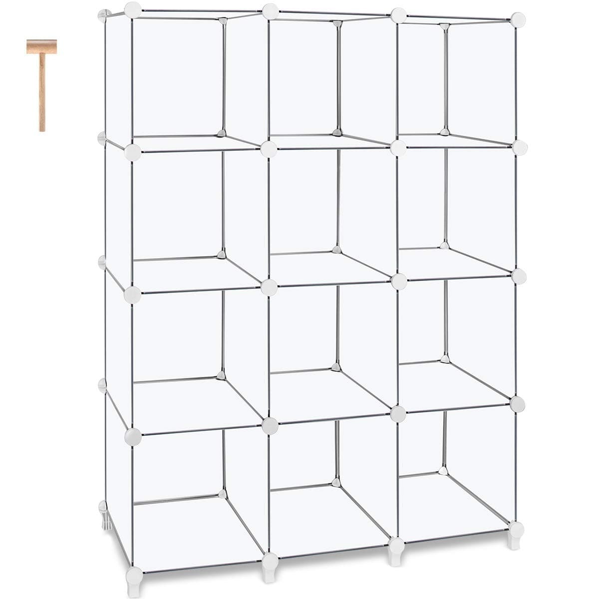 TomCare Cube Storage Organizer 12-Cube Closet Organizer and Storage Shelves DIY Storage Cube Organizer Cabinet Modular Book Shelf Plastic Shelving for Bedroom Living Room Office, Clear White