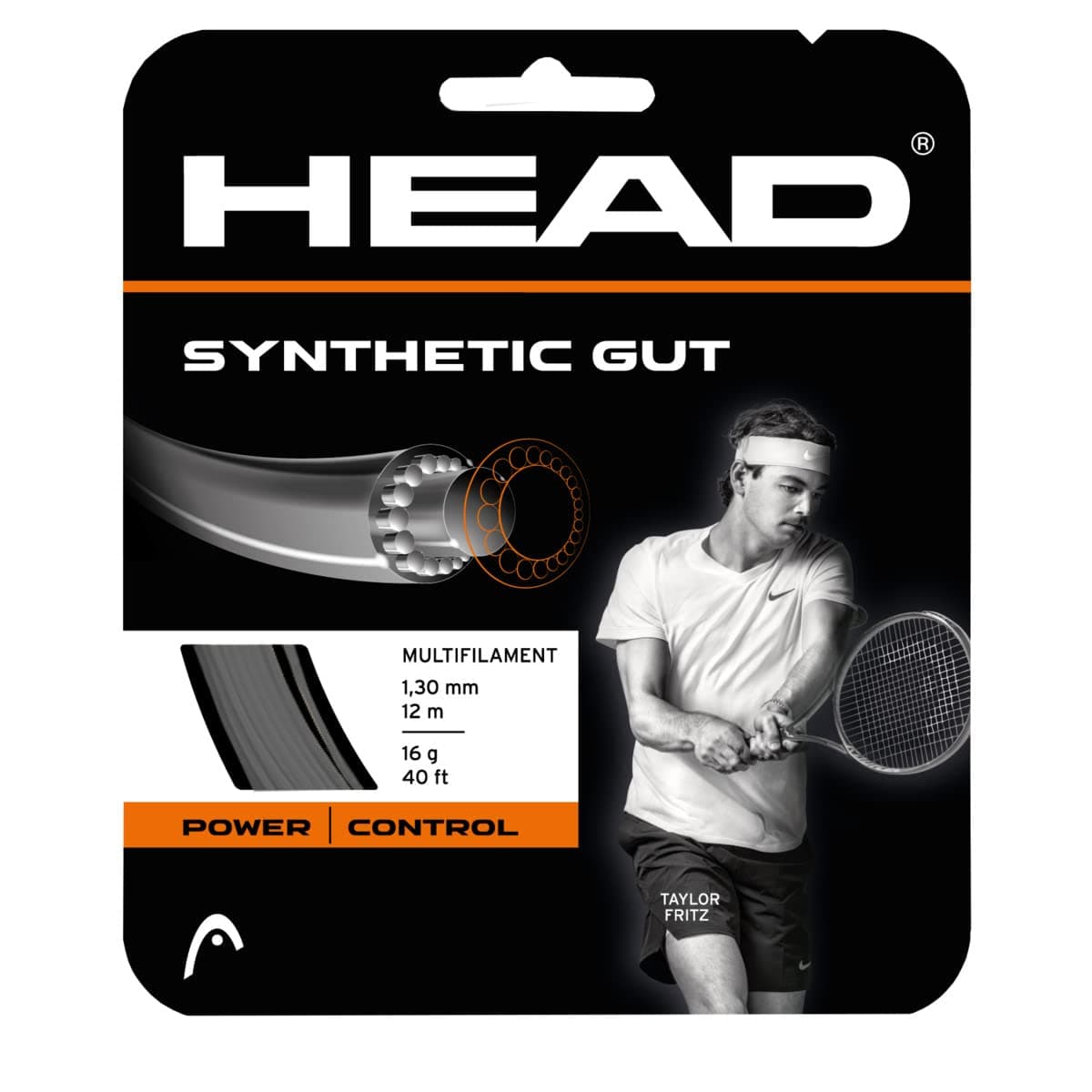 HEAD Synthetic Gut Tennis String Full Set, 16 Gauge, Black, 40 Foot Length