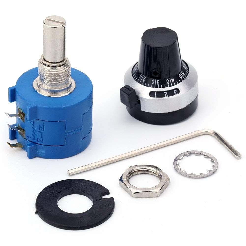 10 Turn Potentiometer 10K Ohm 2w Wirewound Multiturn Adjustable Precision with Rotary Dial Knob 6mm Shaft