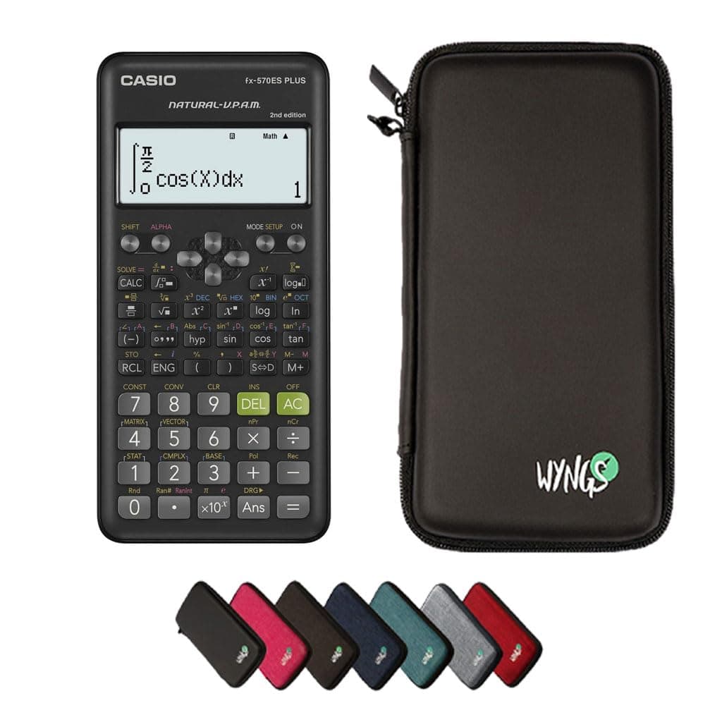 Casio fx-570ES Plus 2nd edition including a WYNGS protective case in Black - Basic Set