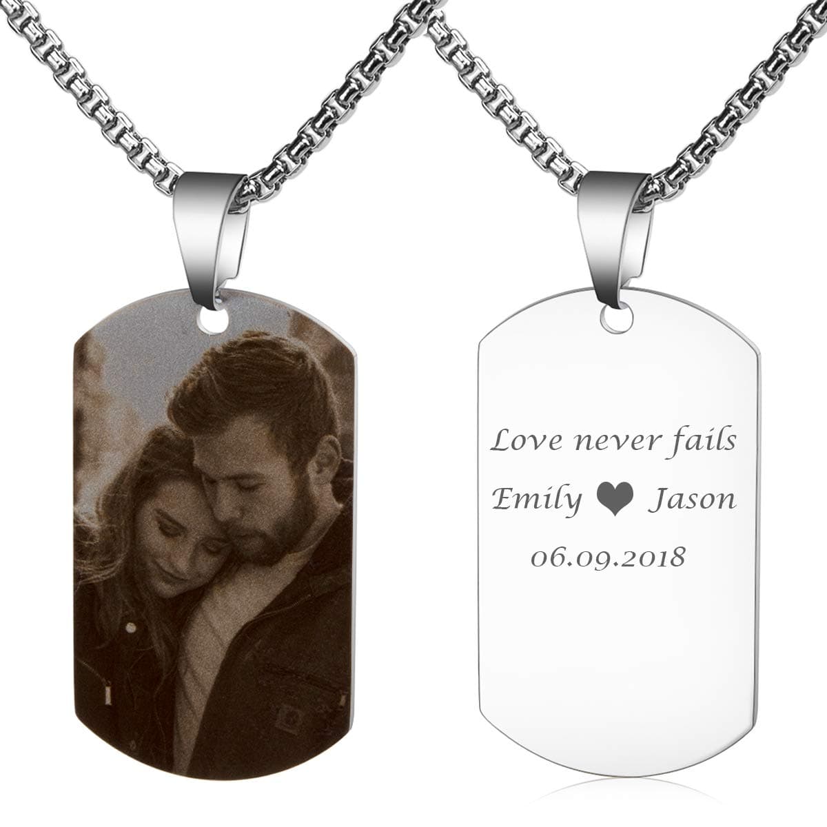 Personalized Photo Necklace Custom Picture Military Dog Tag Customize Text Engrave Name Necklace