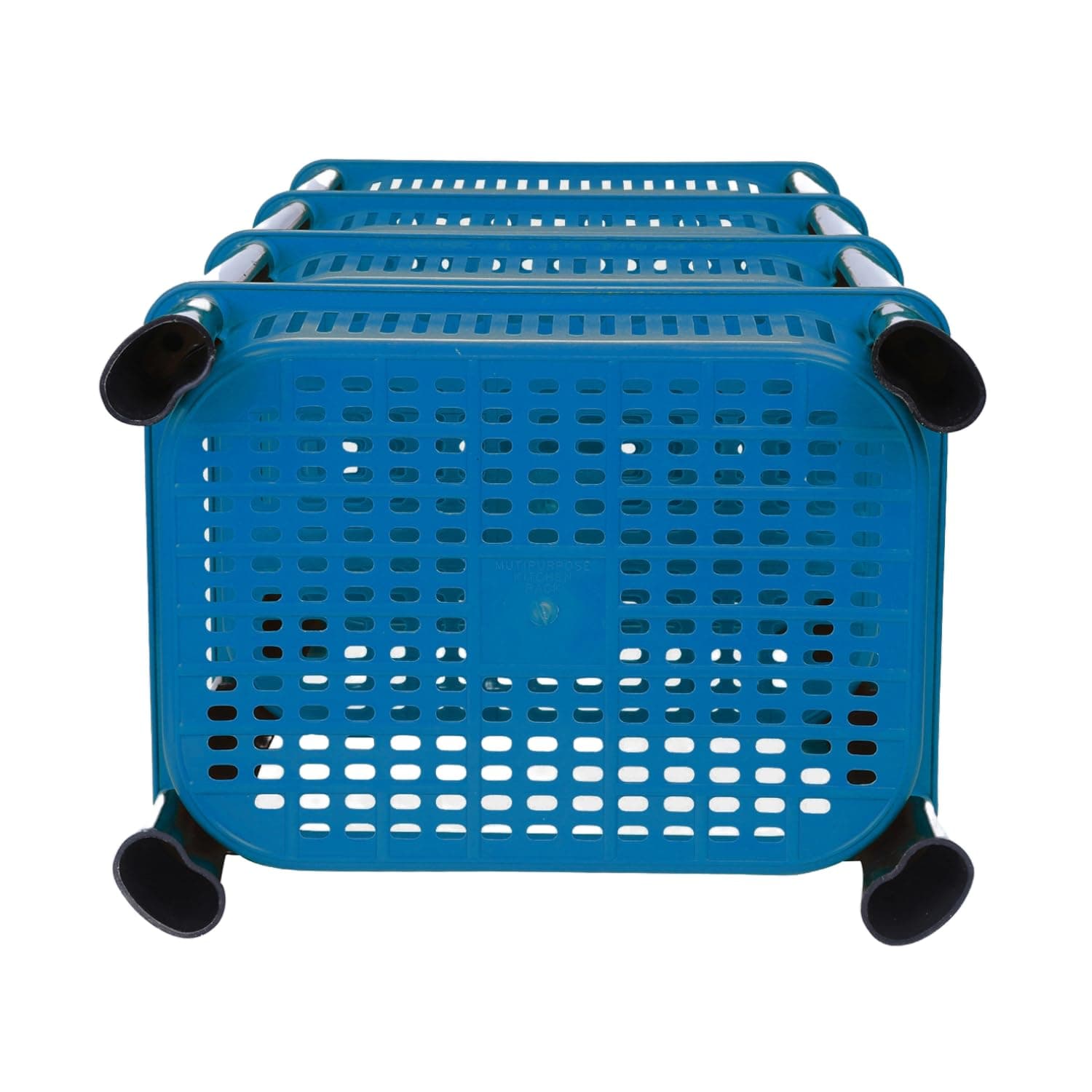 4-Layer Multipurpose Plastic Kitchen Storage Rack | Vegetable Basket Organizer | Stackable Storage Stand for Home, Pantry, Bathroom, Office – Durable Space-Saving Shelf (Blue)