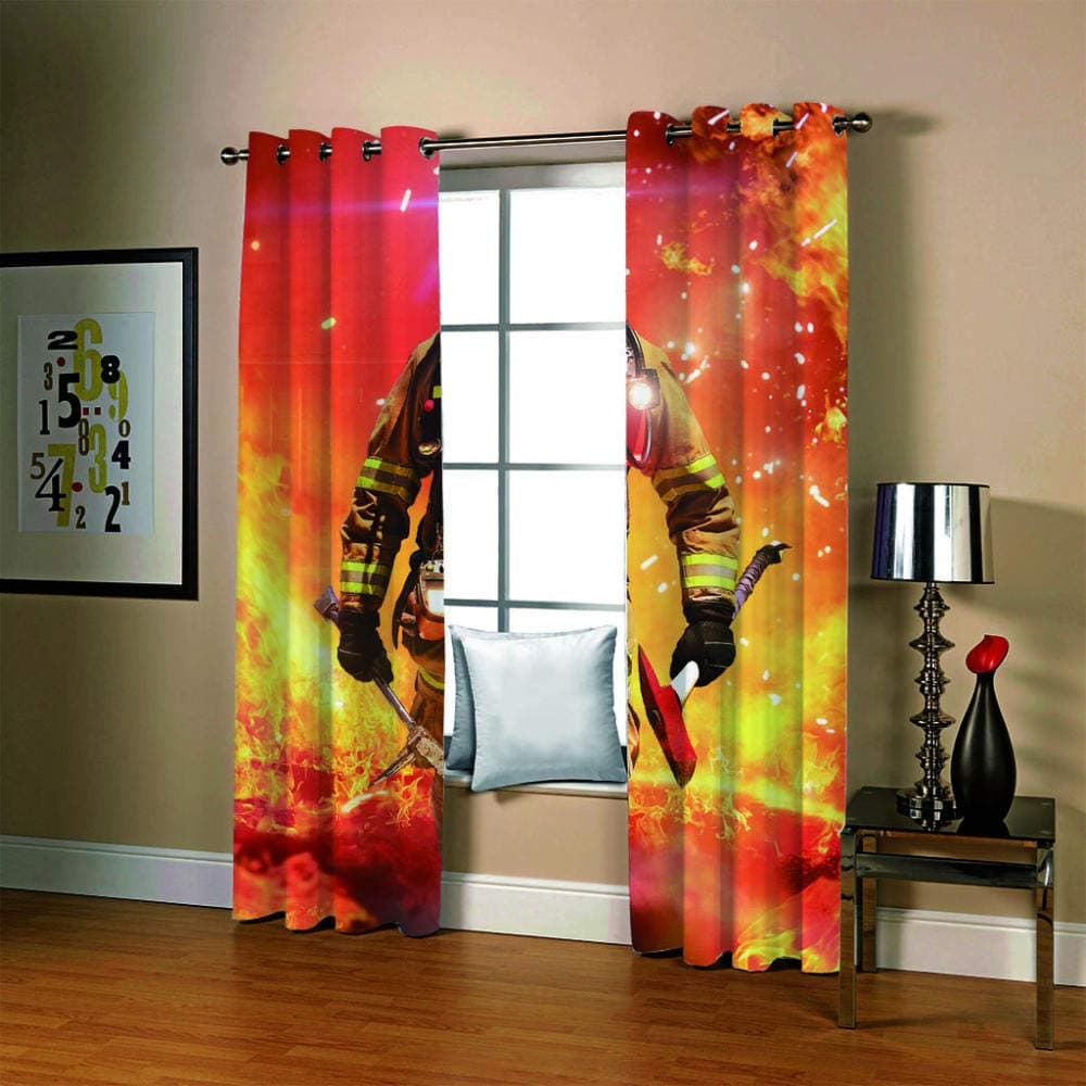 zpangg Black Out Window Cover Brave Fireman Blackout For Children Bedroom Eyelet Thermal Insulated Room Darkening Curtains For Nursery Living Room Bedroom 220×215Cm