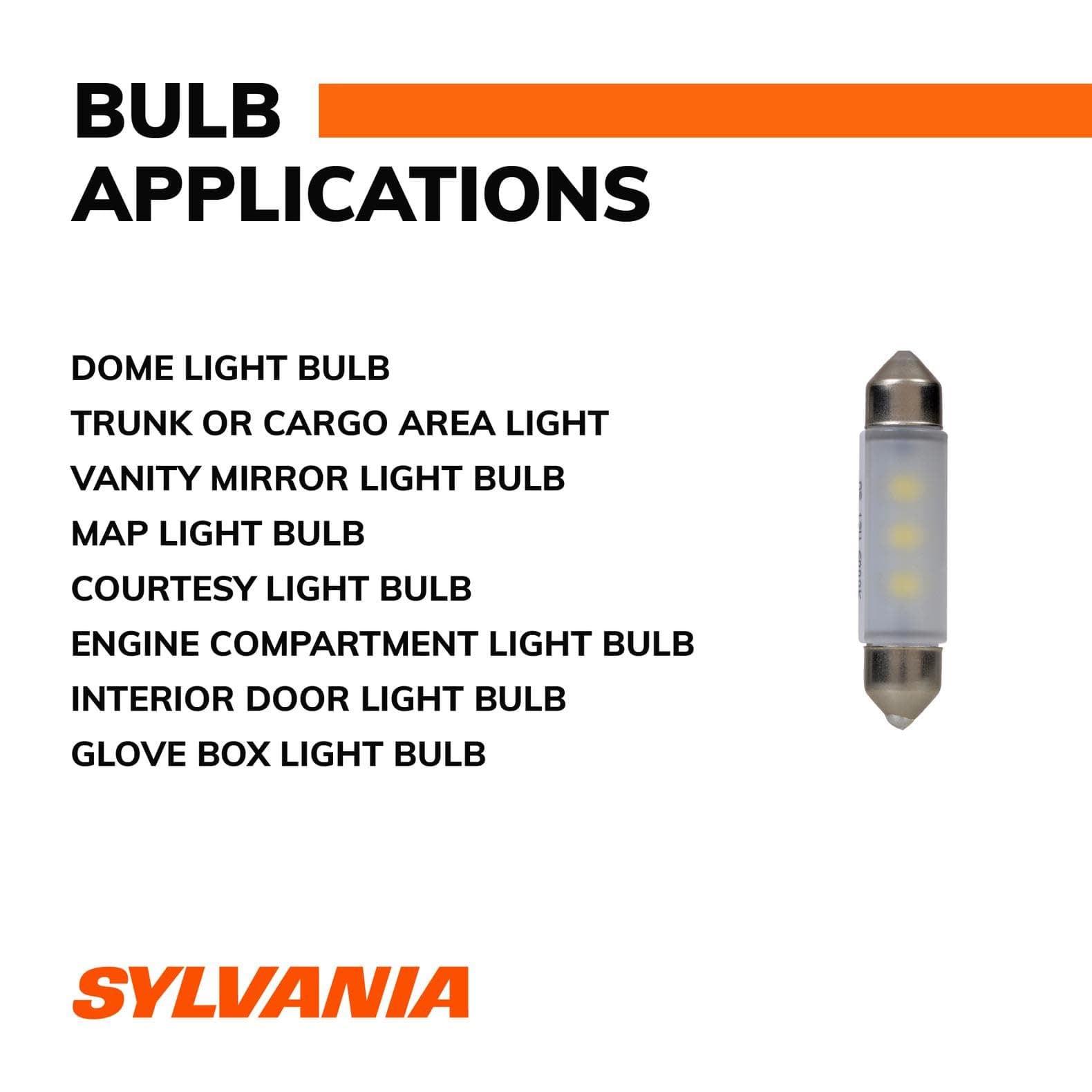 SYLVANIA - 6411 41mm Festoon LED White Mini Bulb - Bright White LED - Ideal for Interior Lighting - Map, Trunk, Cargo & License Plate (Contains 1 Bulb)