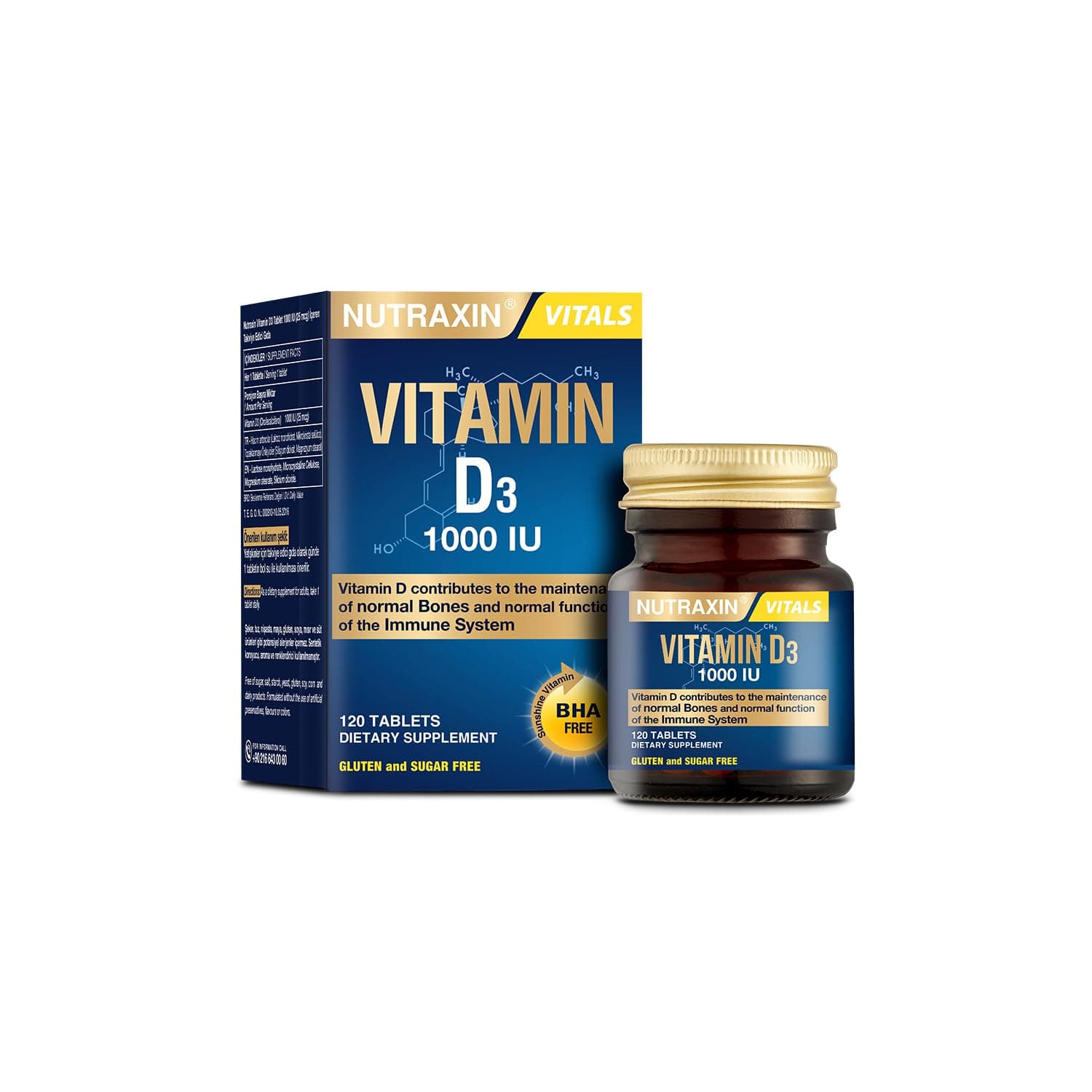 Vitals D3 Vitamin Cholecalciferol 1000 IU (25 mcg) 120 Tablets – Supports Bone Health, Immunity, Muscle Function, Calcium Absorption & Overall Wellbeing for Men & Women