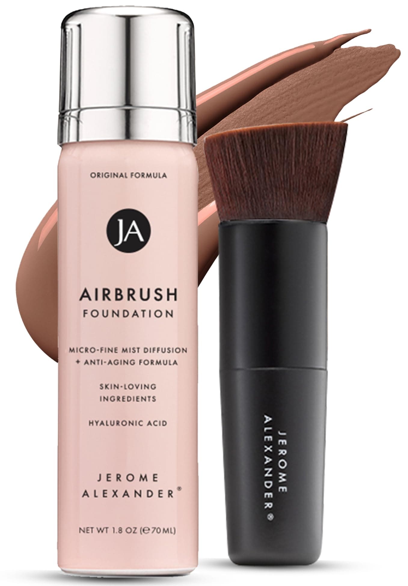 MagicMinerals AirBrush Foundation – 2pc Set with Airbrush Foundation and Kabuki Brush - Spray Makeup with Anti-aging Ingredients for Smooth Radiant Skin (Bright Medium)