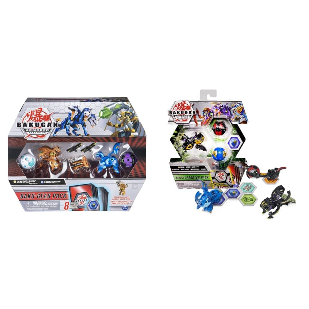 Bakugan Baku-Gear 4-Pack, Dragonoid Ultra & Starter Pack 3-Pack, Fused Trox x Nobilious Ultra, Armored Alliance Collectible Action Figures