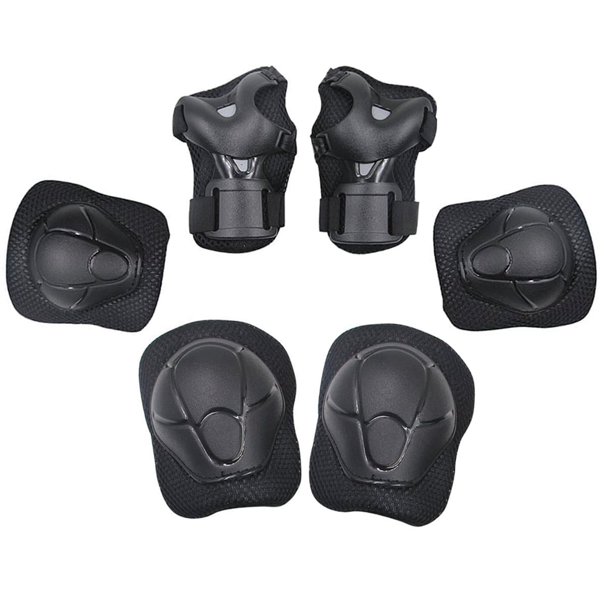 Kids Cycling Inline Roller Skating Protective Gear Set, Knee Pads Elbow Pads Wrist Guards for Boys and Girls Pack of 6 (Black, Small)