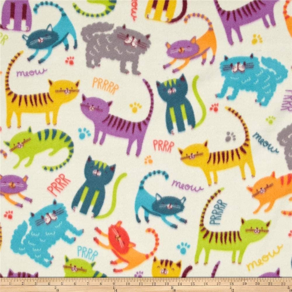 Baum Textiles Winter Fleece Meow Club Fabric By The Yard, Multicolor