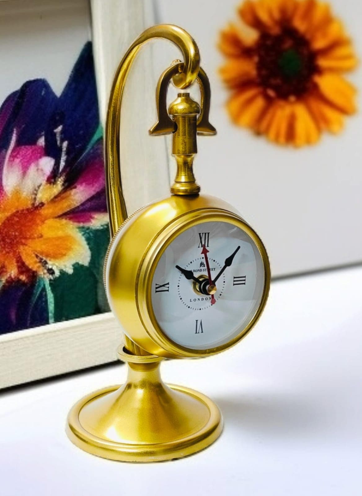 NORVILLE Antique Brass Analog Table Clock Vintage Glass Clock Watch for Study Table, Decor, Office Desk, Home Decor, Wedding Gift Item,3.81 cm