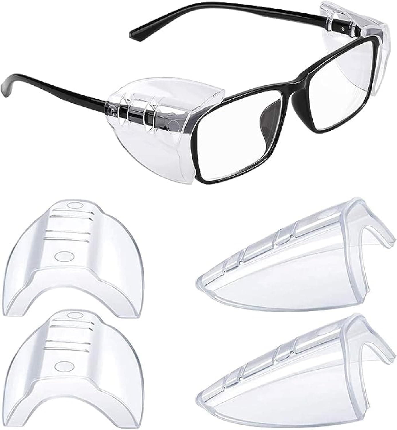 Side Shields, 2 Pairs Safety Glasses Side Shields, Slip on Clear Flexible Side Protection Shield, Universal Fits Small Medium and Large Eyeglasses Frames, Added More Protection on Safety Glasses