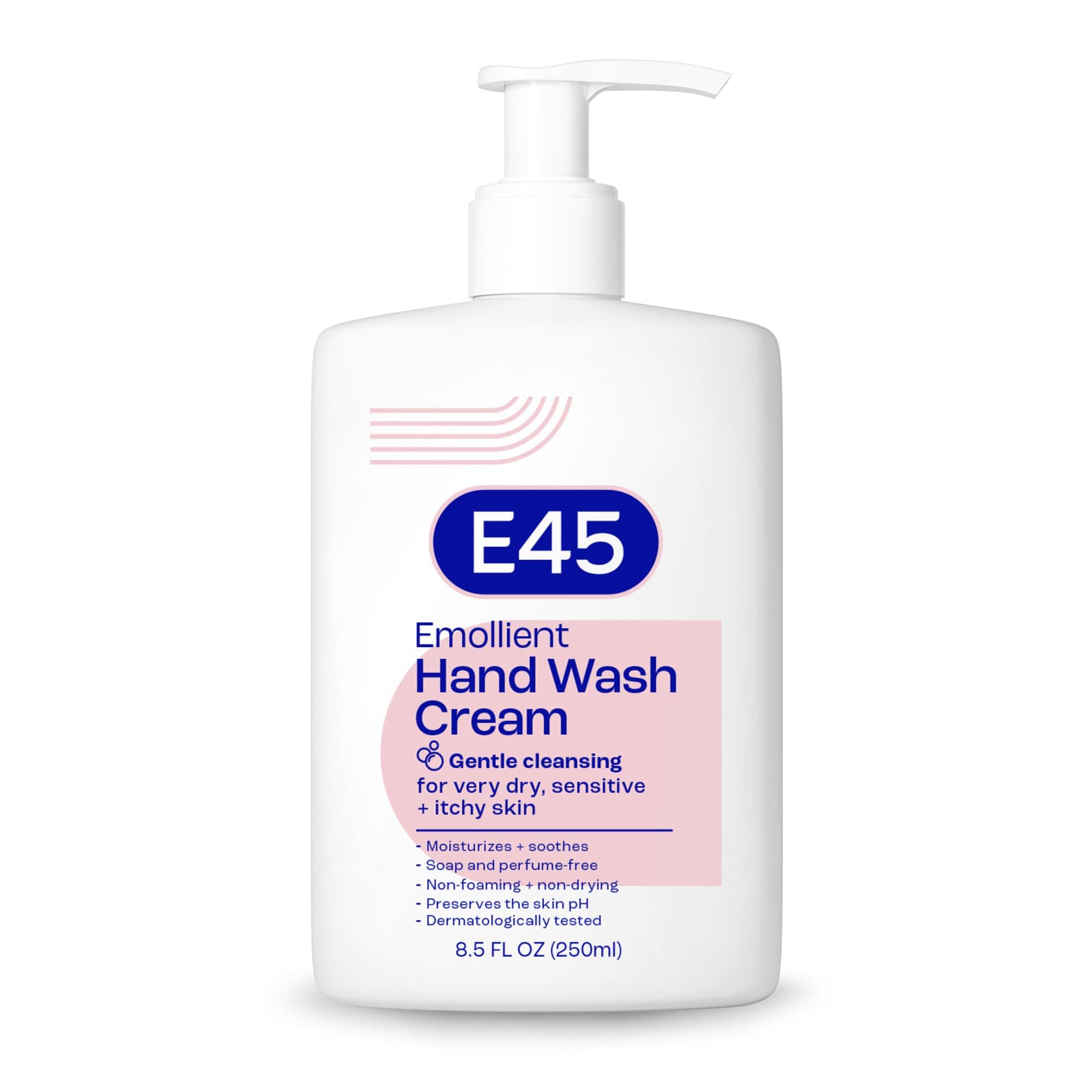 E45 Hand Wash Cream, for Dry, Itchy, Sensitive Skin, Fragrance-Free, No Soap Formula, Dermatologist Tested, for Healthier Skin, 8.5 fl oz (250ml)