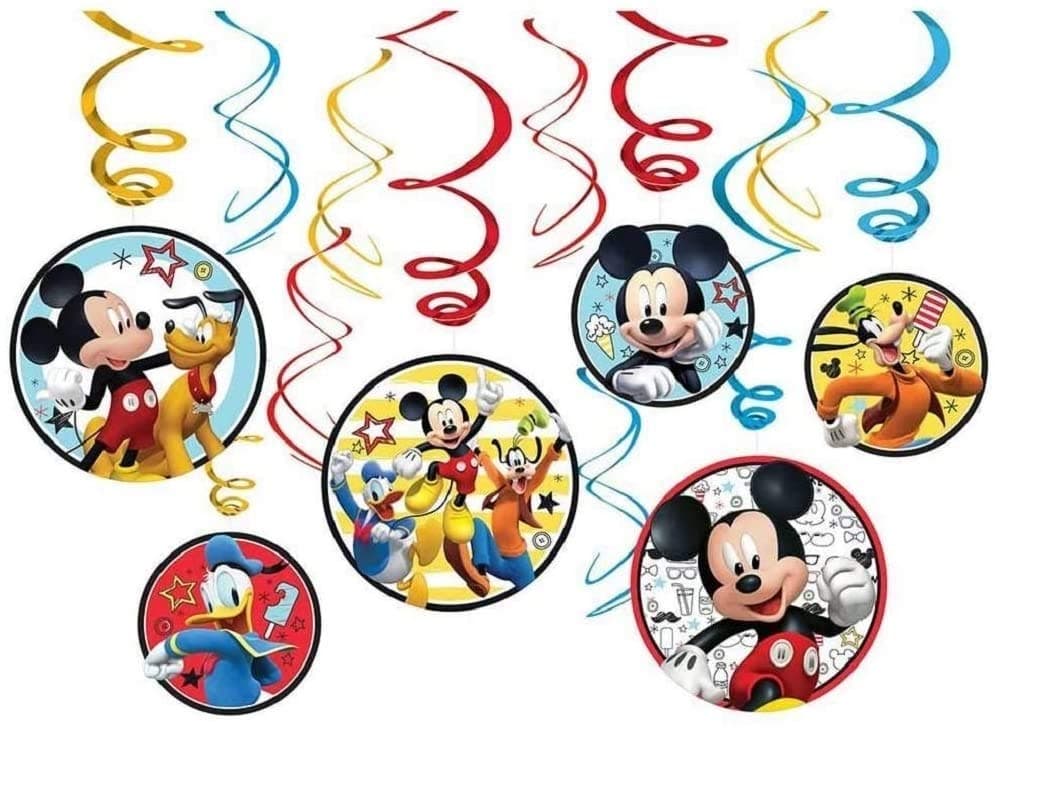 amscan Party Centre Mickey On The Go Swirl Decorations 12Pcs