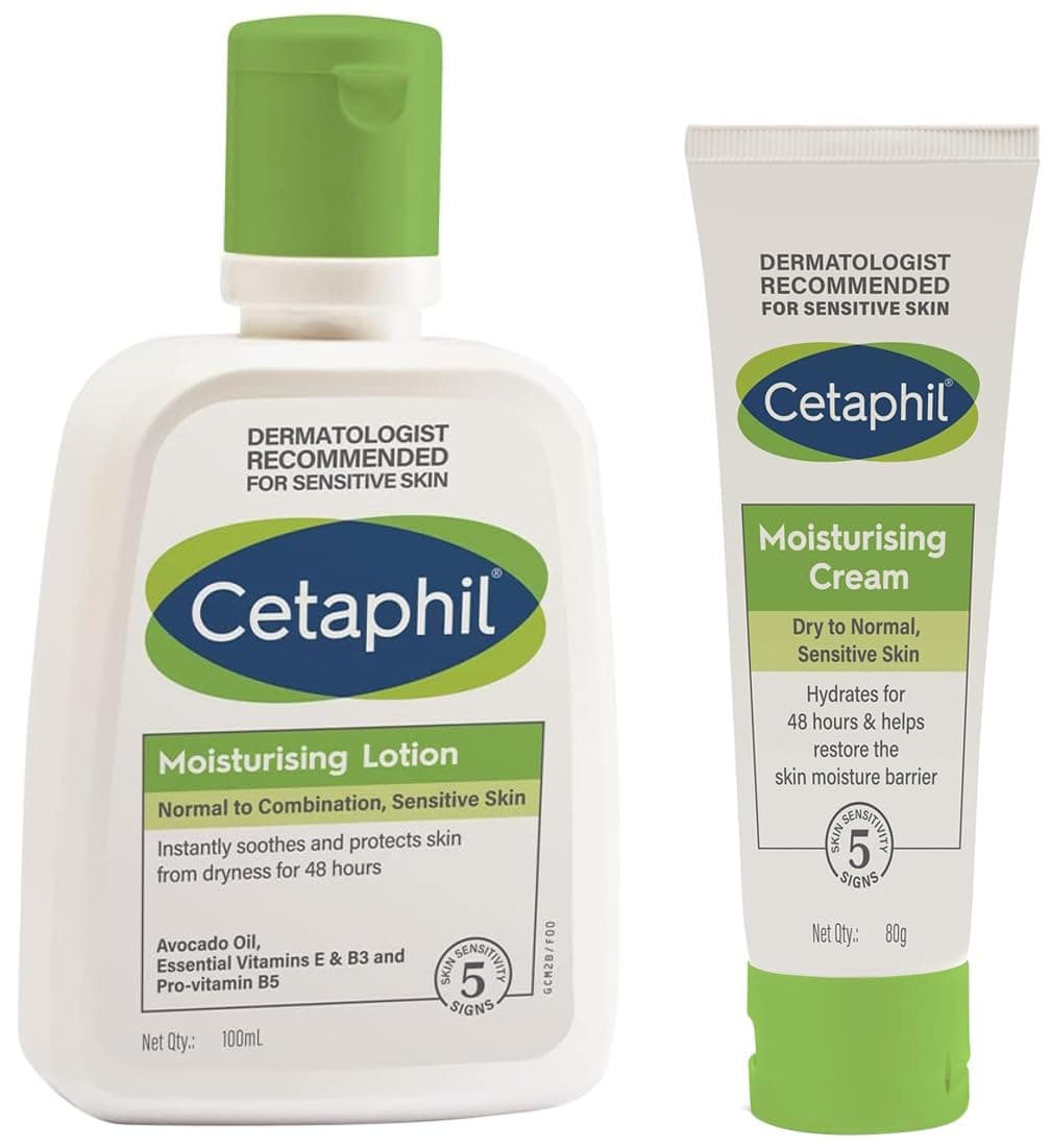 Moisturising Cream for Face & Body, Dry to very dry skin, 80 gm & Cetaphil Moisturizing Lotion for Dry to Normal, Sensitive Skin| 100 ml