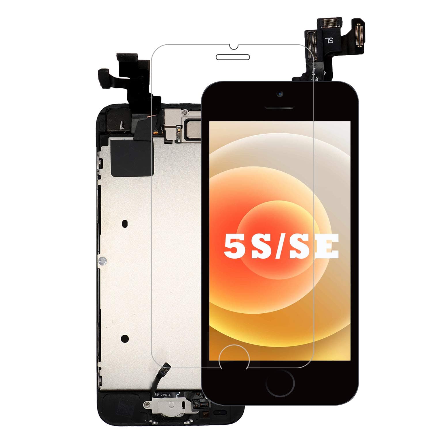 for iPhone 5S Screen Replacement with Home Button, Arotech 4.0 Inch Full Assembly LCD Display Digitizer Touch Screen with Repair Tool Kit and Tempered Glass (Black)