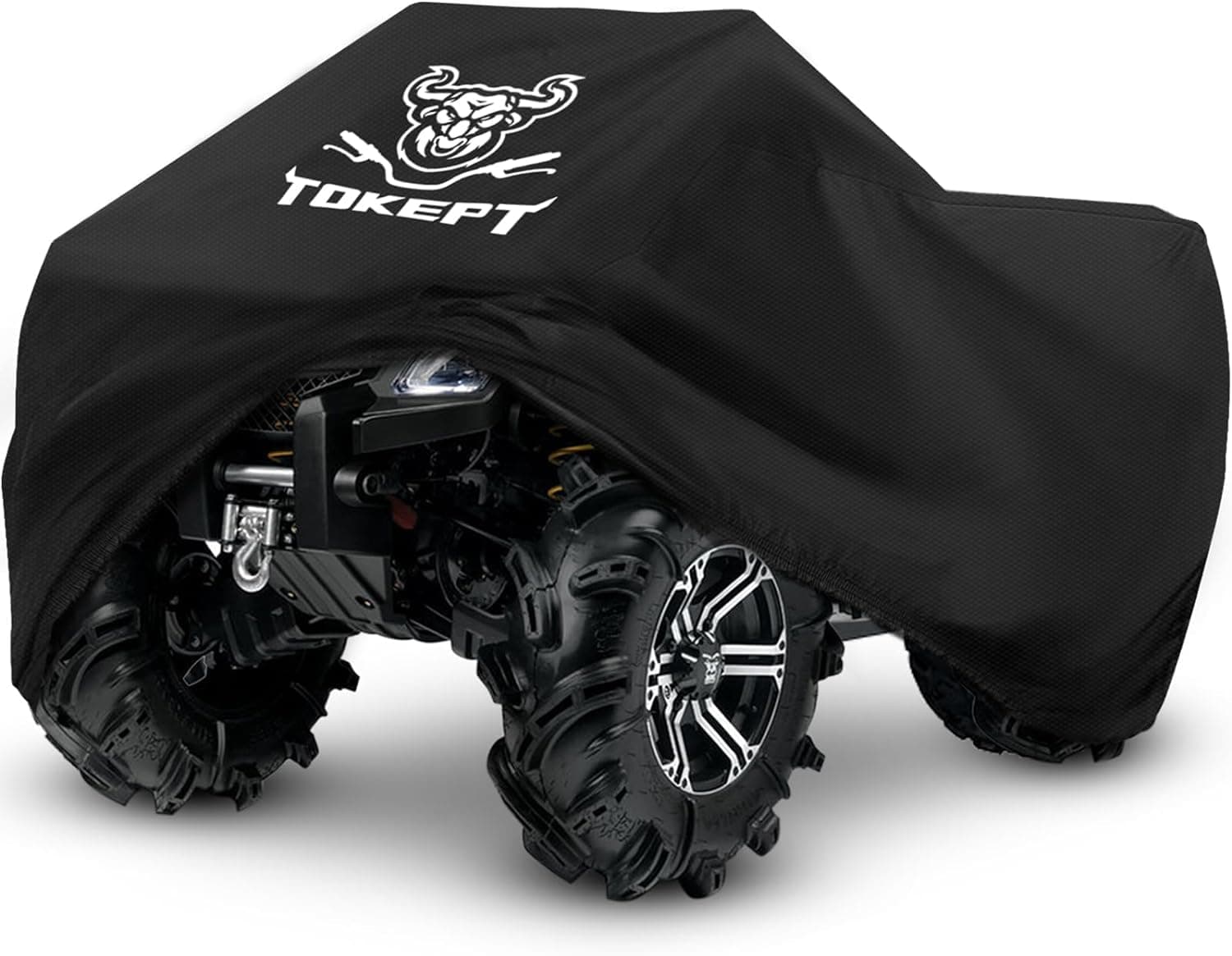 ATV Cover, Heavy Duty Black Waterproof Oxford Fabric Protective 4 Wheeler Quad Cover for 86" Kawasaki Honda Polaris Yamaha (86''L x 38''W x 42''H)