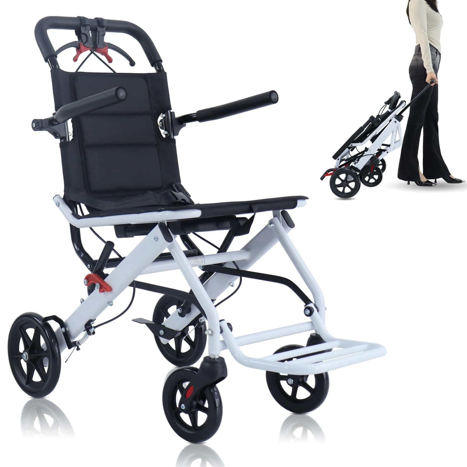 COYE Ultralight Transport Wheelchair, Folding Portable Boarding Travelling Wheelchair with Hand Brake, Wheelchairs for Adults, Folding Wheelchairs,Trolleys for Elderly Aircraft Travel