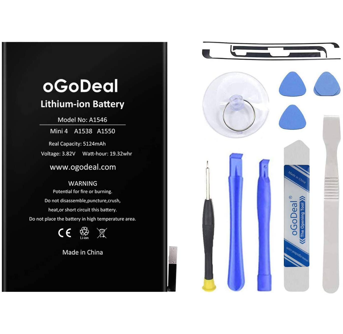 OGoDeal A1546 Battery Replacement Kit Compatible with Apple iPad Mini 4 A1538, A1550 5124mAh with Repair Tools and Screen Adhesive